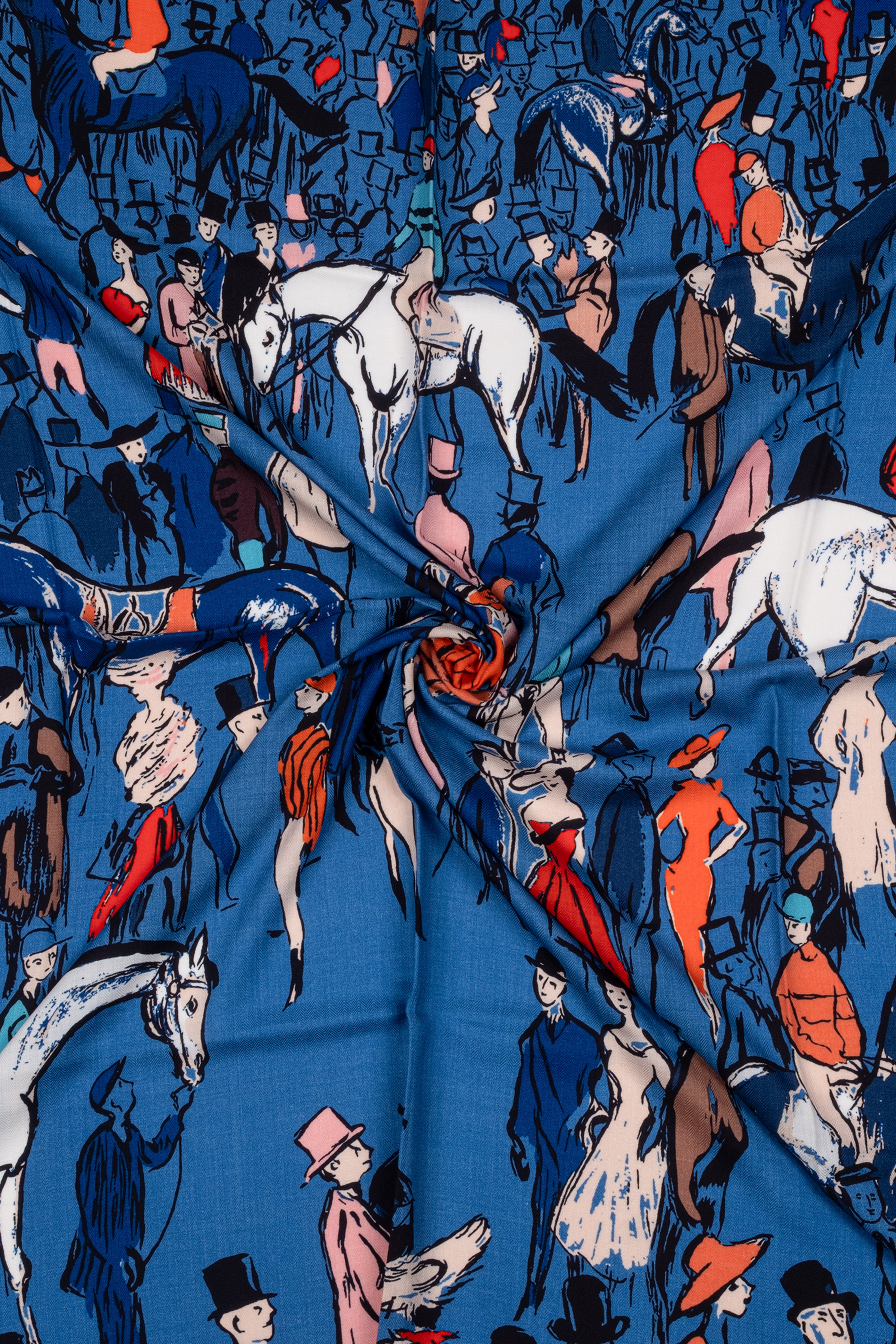 Mavi Linda Saf Kaşmir Desenli Kare Eşarp 140x140 cm