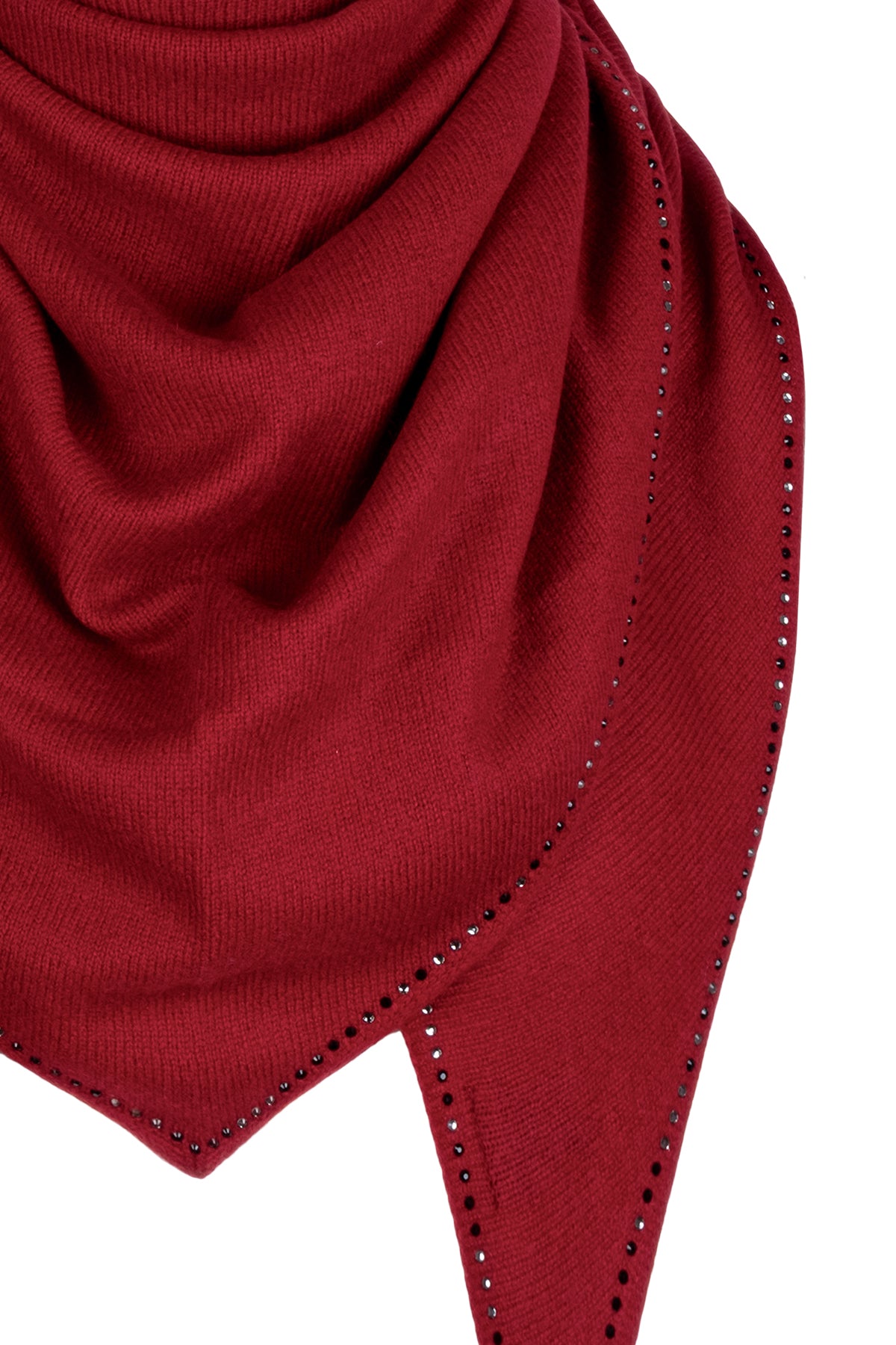 Kırmızı Saf Kaşmir Taşlı Üçgen Şal 105x105x165 cm