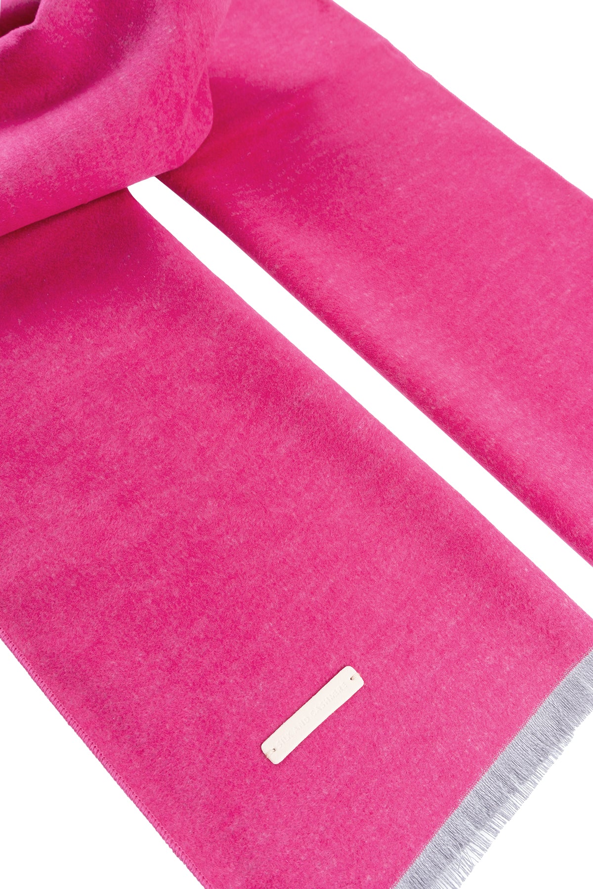 Fuşya Gri Lotus Saf İpek Çift Renkli Atkı 30*177+2cm