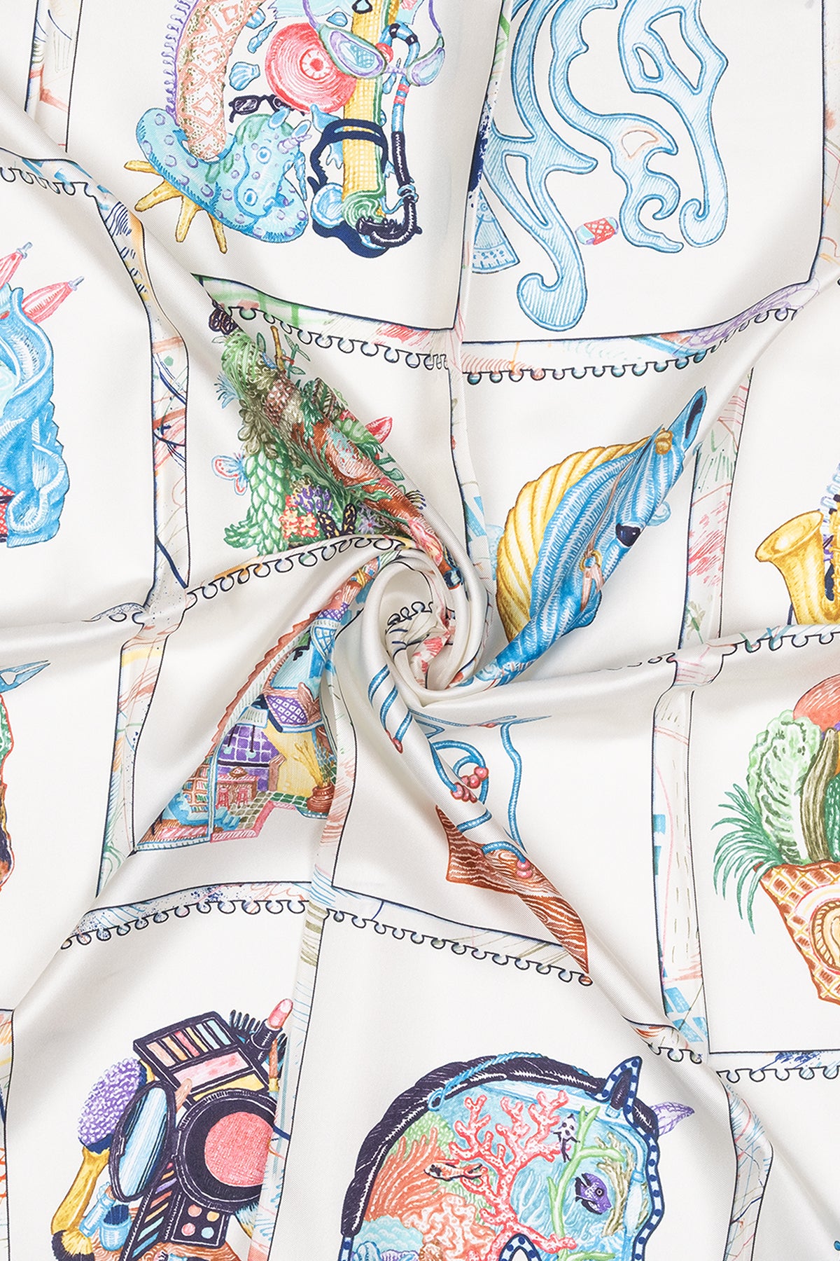 Beyaz Lara Saf İpek Baskılı Eşarp 90x90 cm