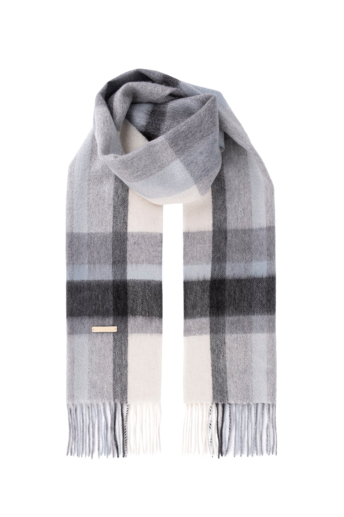 Açık Mavi Patrick Saf Kaşmir Kareli Atkı 30x164 cm