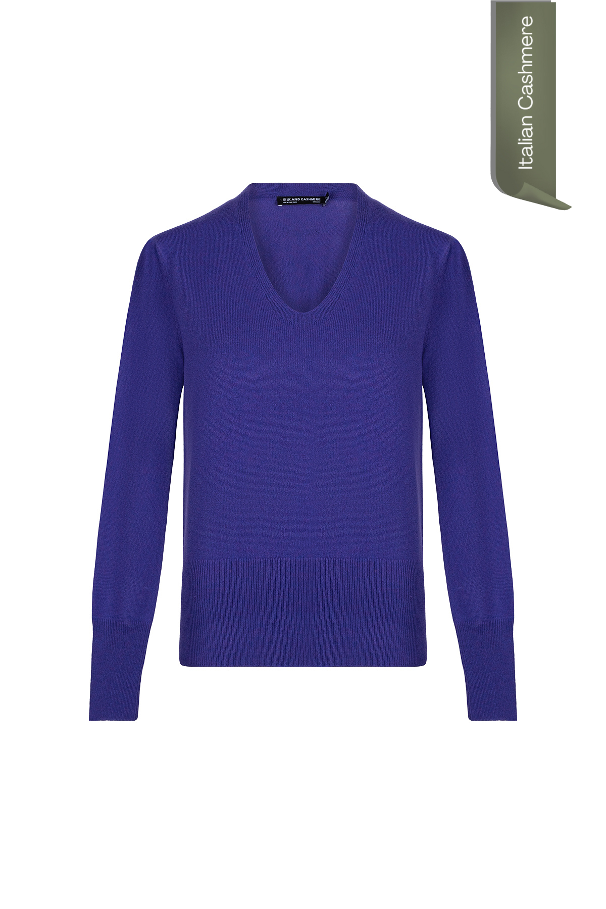 Koyu Mor Franca Saf Kaşmir Derin V Yaka Kazak