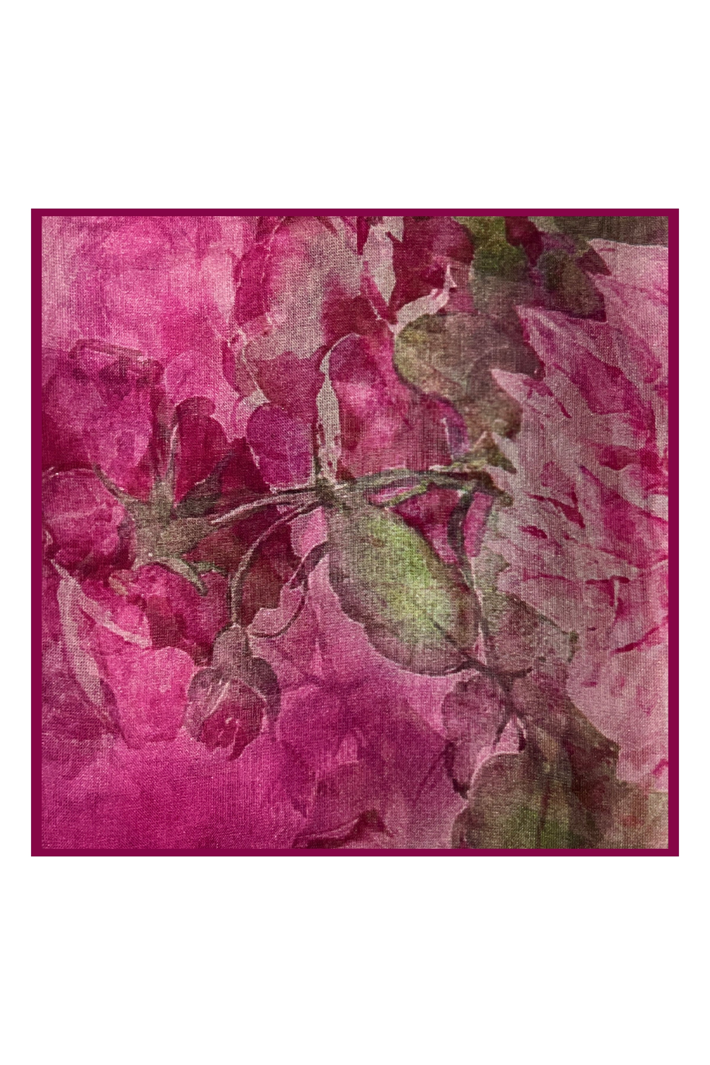 Fuşya Anabel Saf İpek  Şifon Baskılı Oblong Şal 180x110