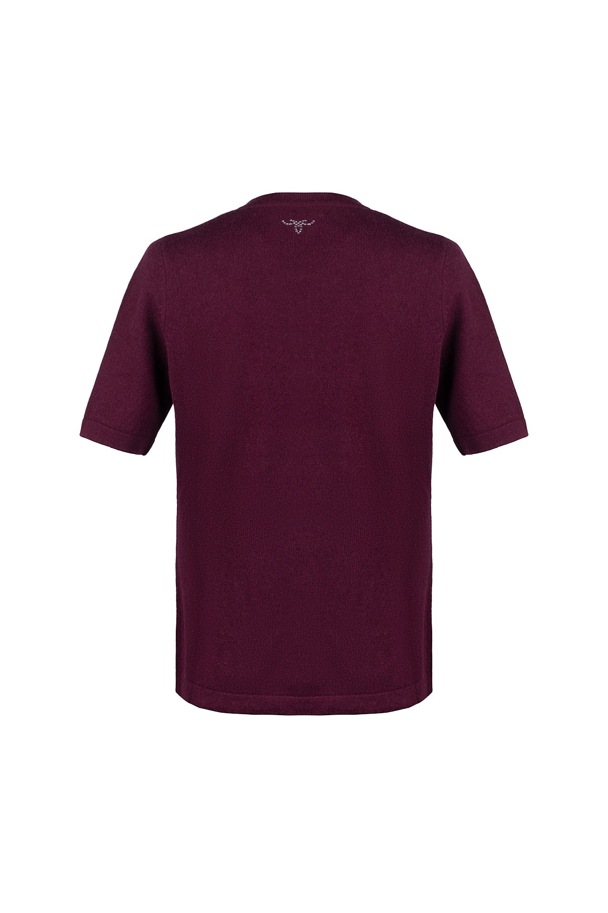 Bordo Merill Yün Kaşmir Yuvarlak Yaka Taşlı Kısa Kollu Triko