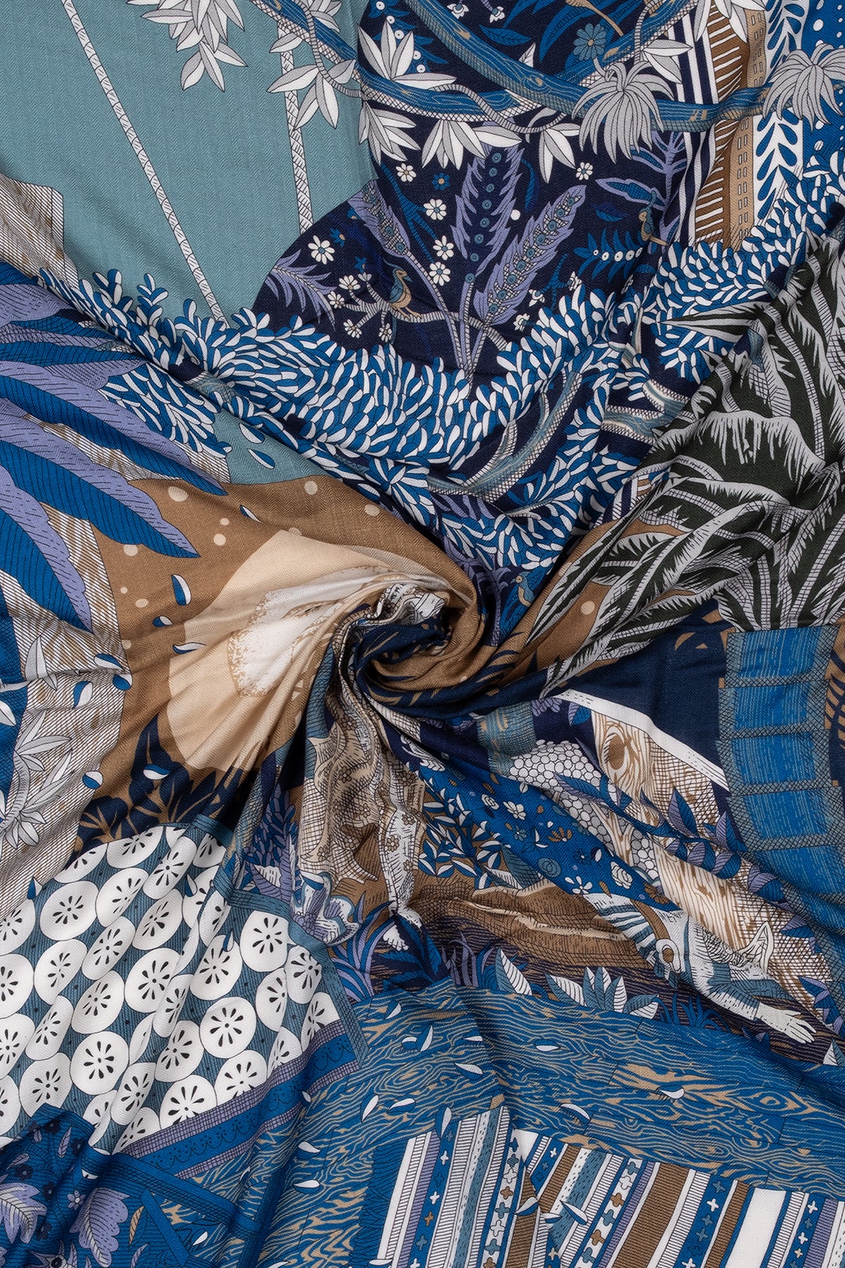 Lacivert Linda Saf Kaşmir Baskılı Eşarp 140x140 cm