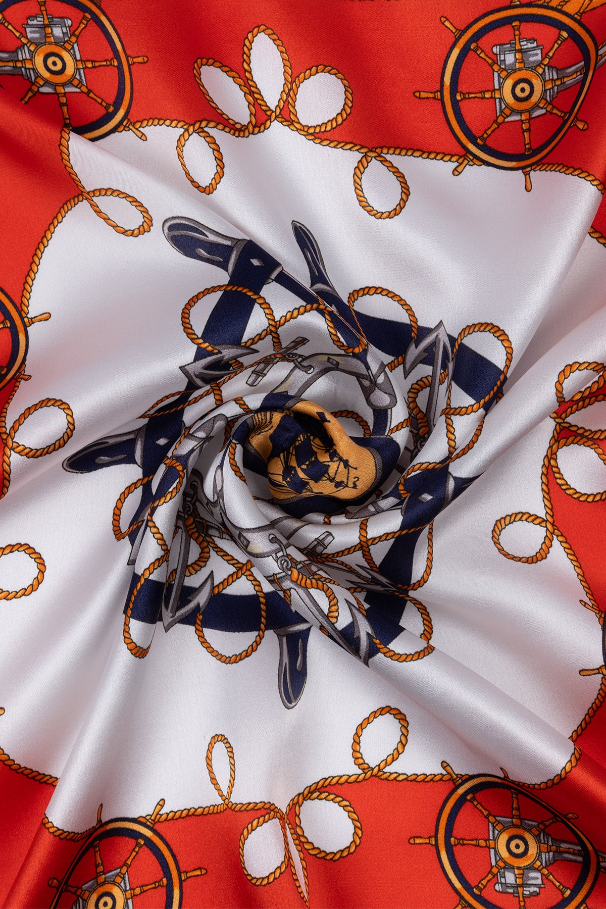 Lacivert-Kırmızı Laila Saf İpek Kare Eşarp 50x50 cm