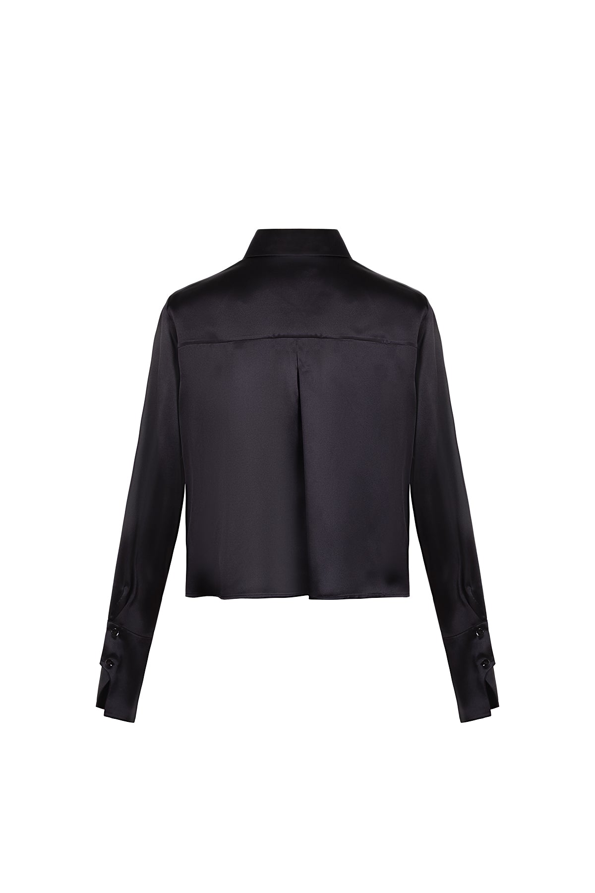 Siyah Astrid Saf İpek Crop Gömlek