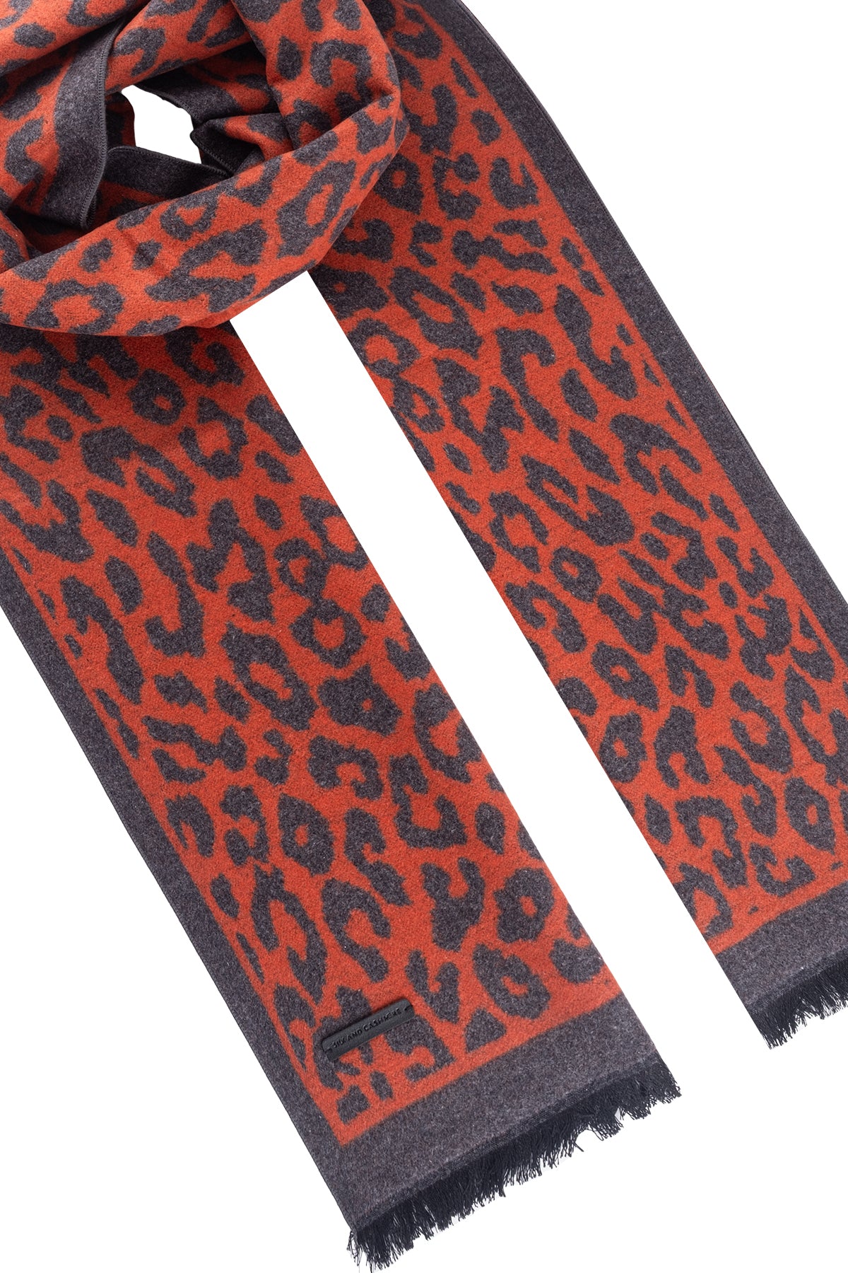 Turuncu Lotus Saf İpek Desenli Atkı 30*177 cm