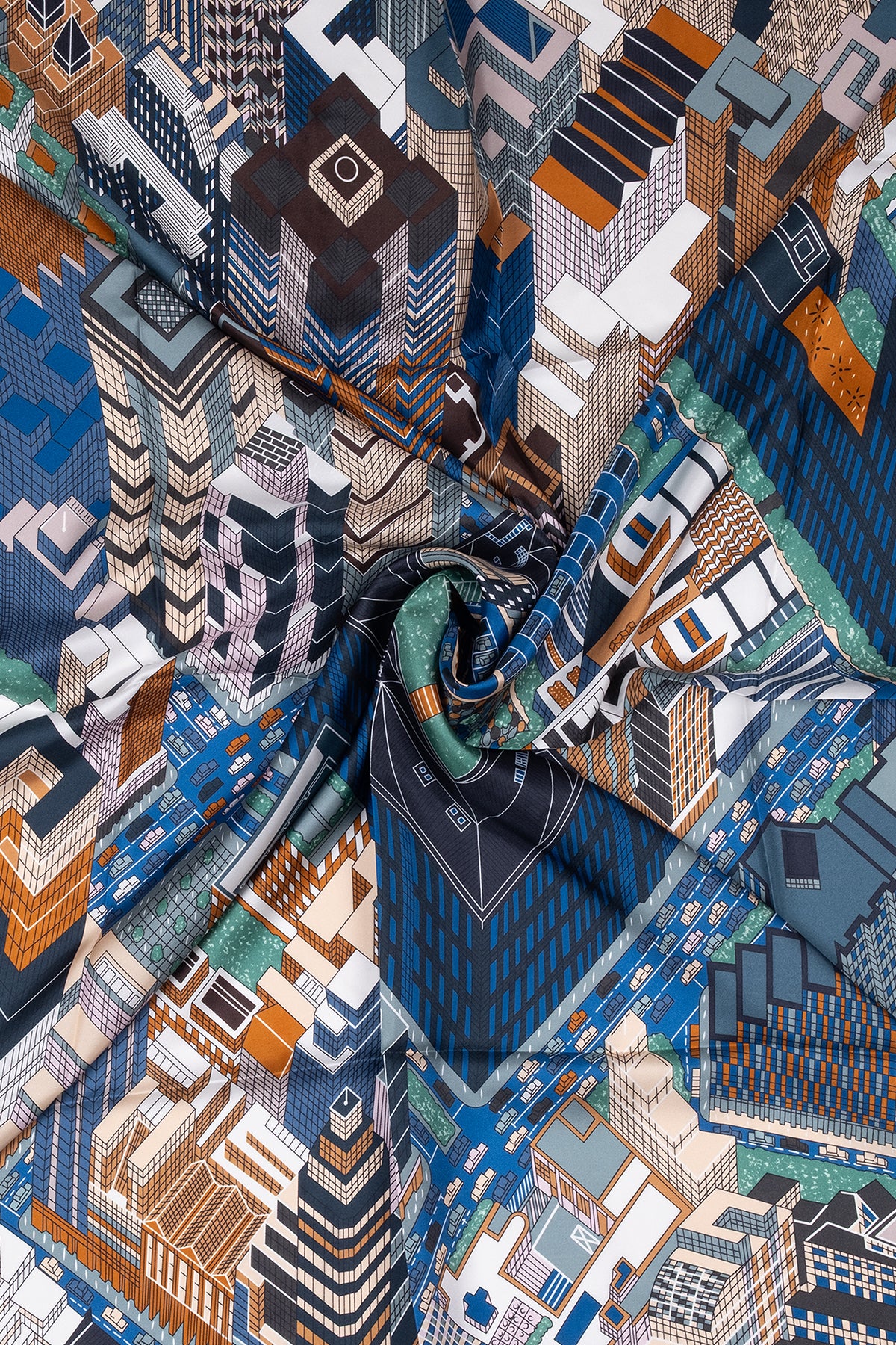 Lacivert Yeşil Lina Saf İpek Baskılı Şal 140x140cm