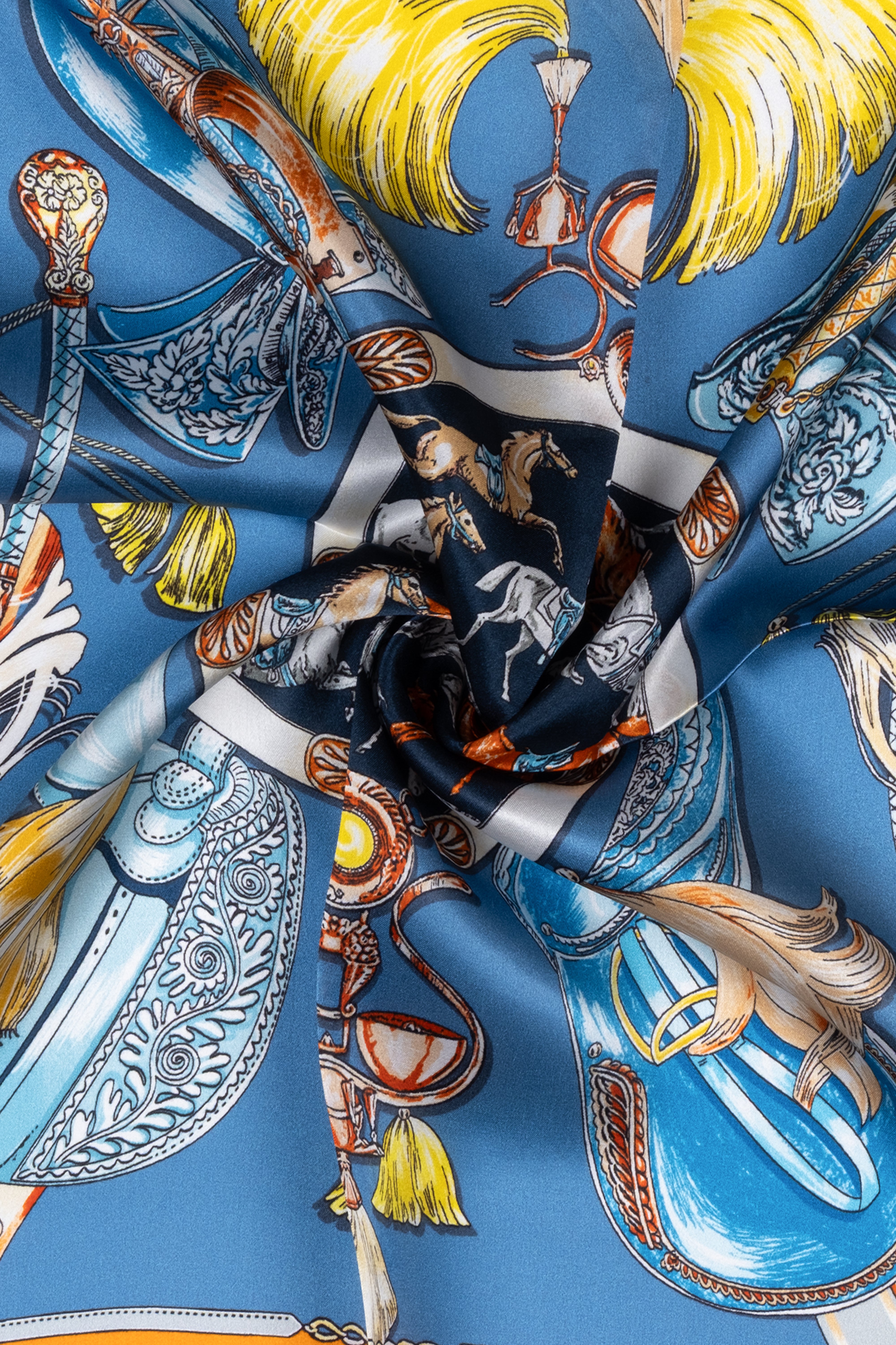 Turuncu Mavi Laila Saf İpek Kare Eşarp 50x50 cm