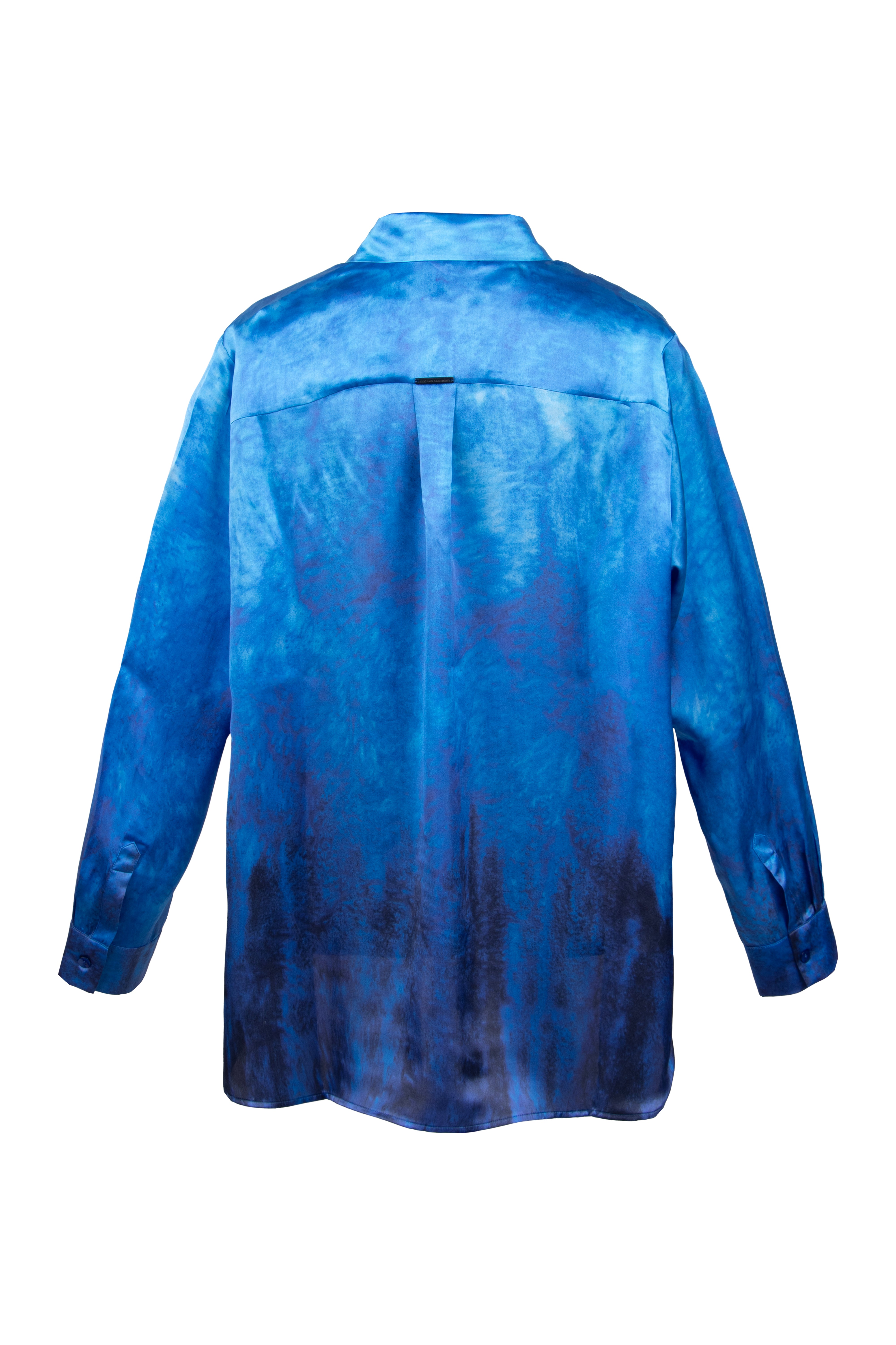 Lacivert Nature İpek Desenli Uzun Kollu Gömlek