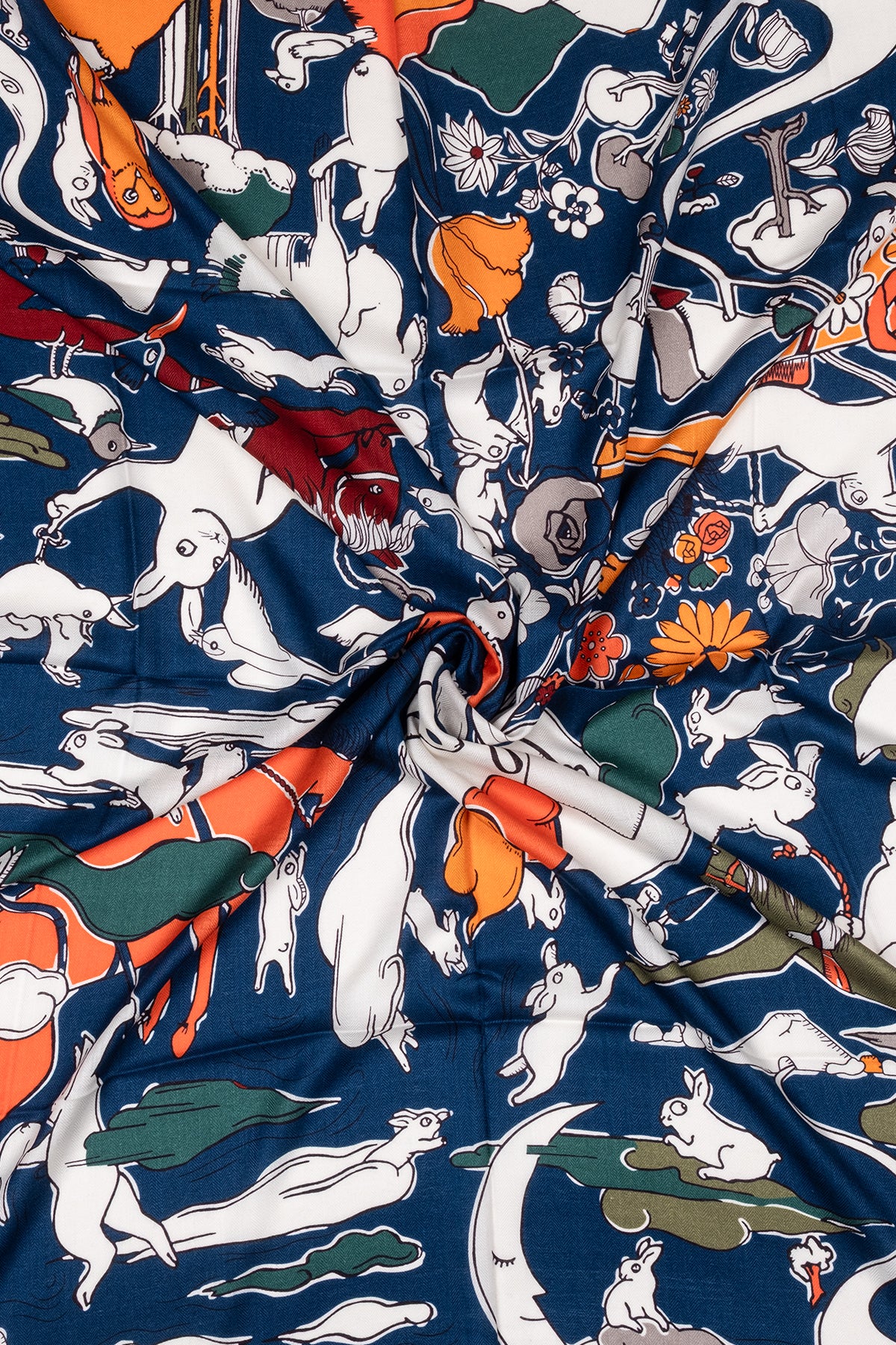 Turuncu Lacivert Linda Saf Kaşmir Baskılı Eşarp 140x 140 cm