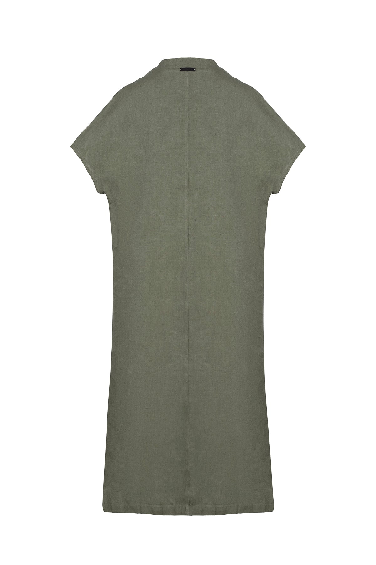 Haki Kate Keten V Yaka Elbise