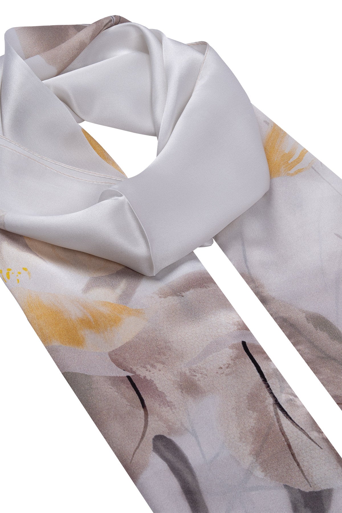 Bej Oblong Pure Silk Printed Scarf 55*170 24SMWL-105