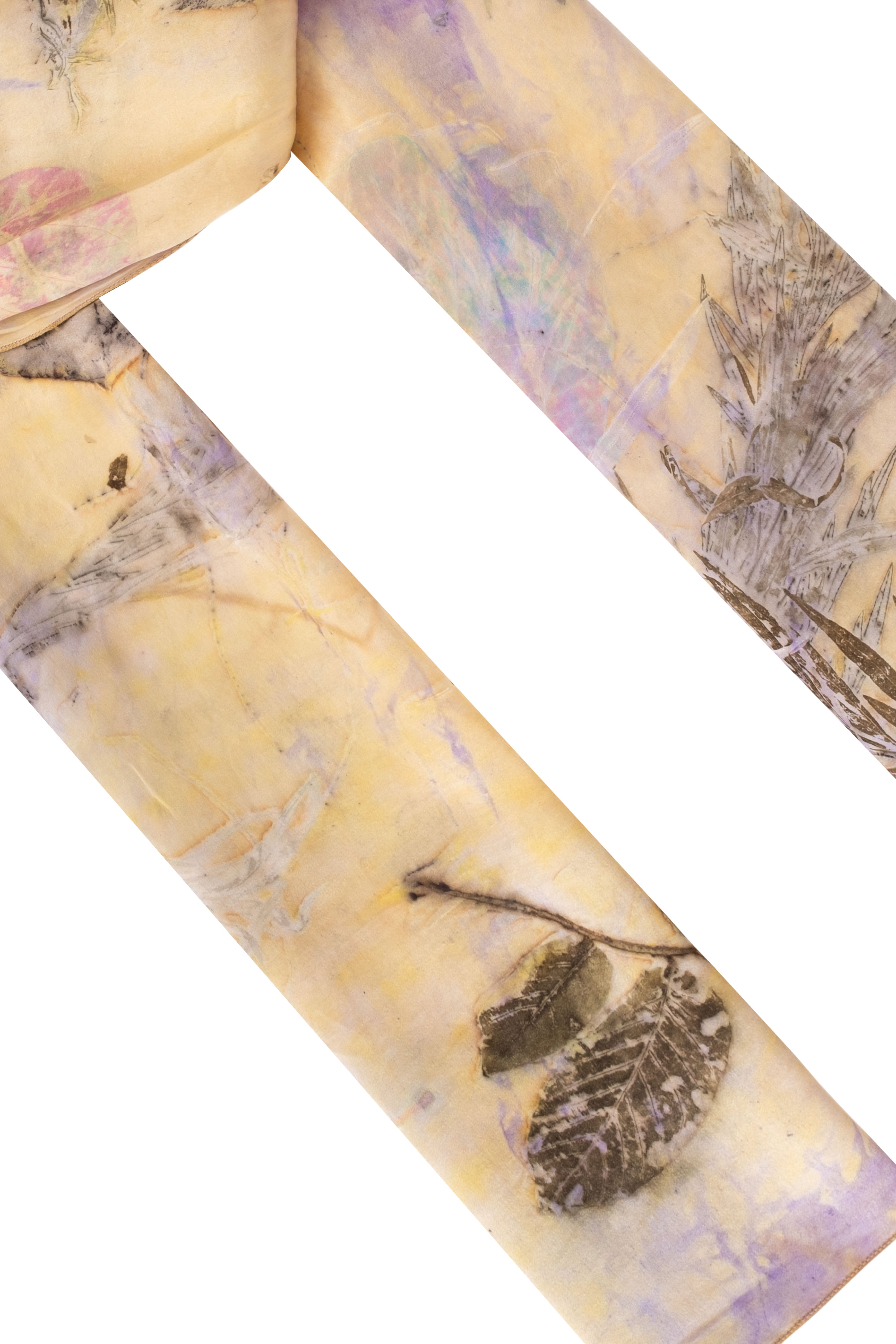 Sarı Saf İpek El Baskısı Ekolojik Şal 90 x 200 cm