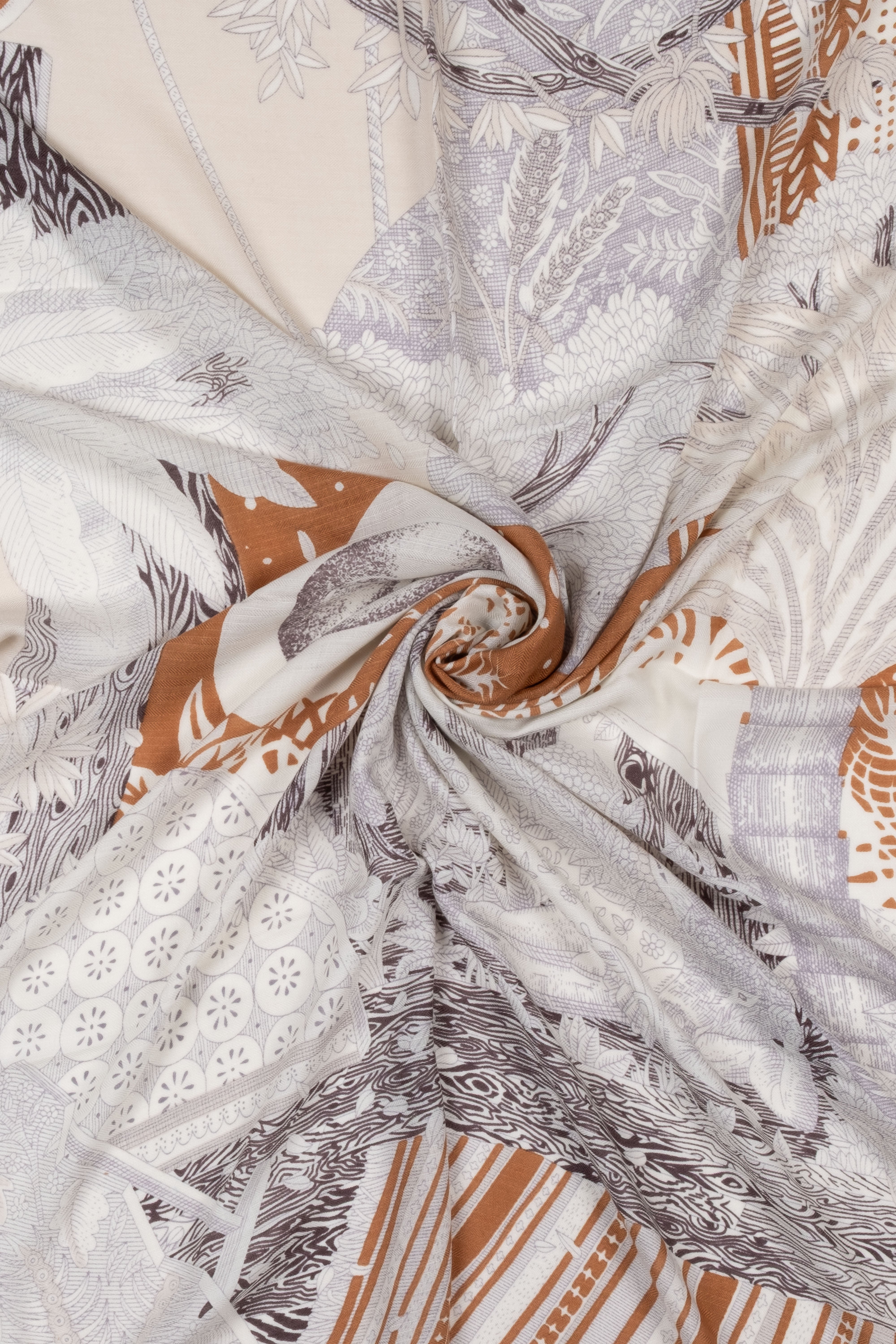 Camel Linda Saf Kaşmir Baskılı Eşarp 140x140 cm