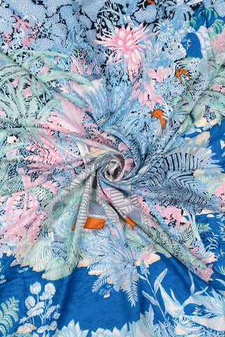 Mavi Siyah Linda Saf Kaşmir Baskılı Eşarp 140x 140 cm