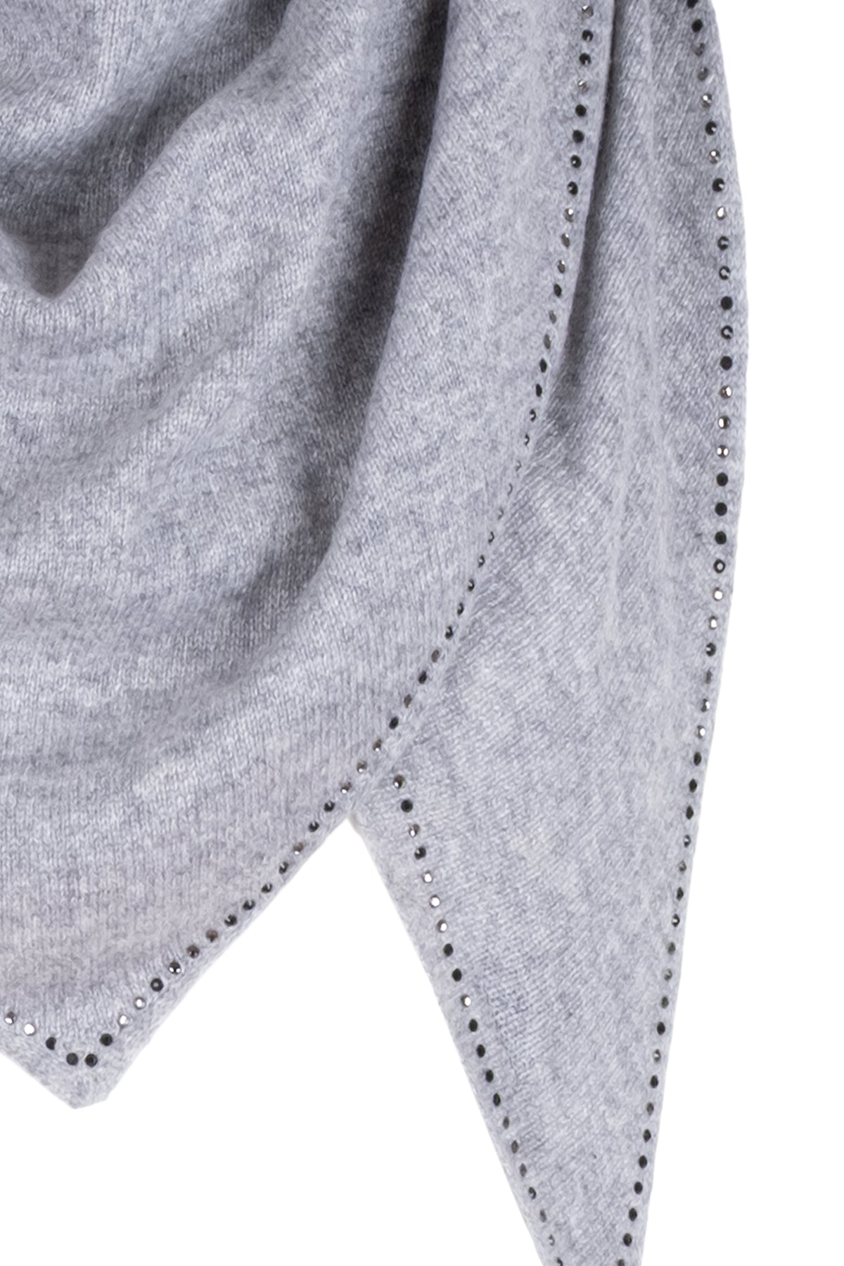 Gri Saf Kaşmir Taşlı Üçgen Şal 105x105x165 cm