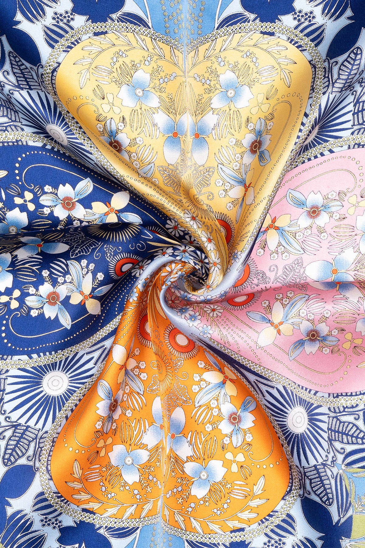 Lacivert Sarı Laila Saf İpek Kare Eşarp 50x50 cm