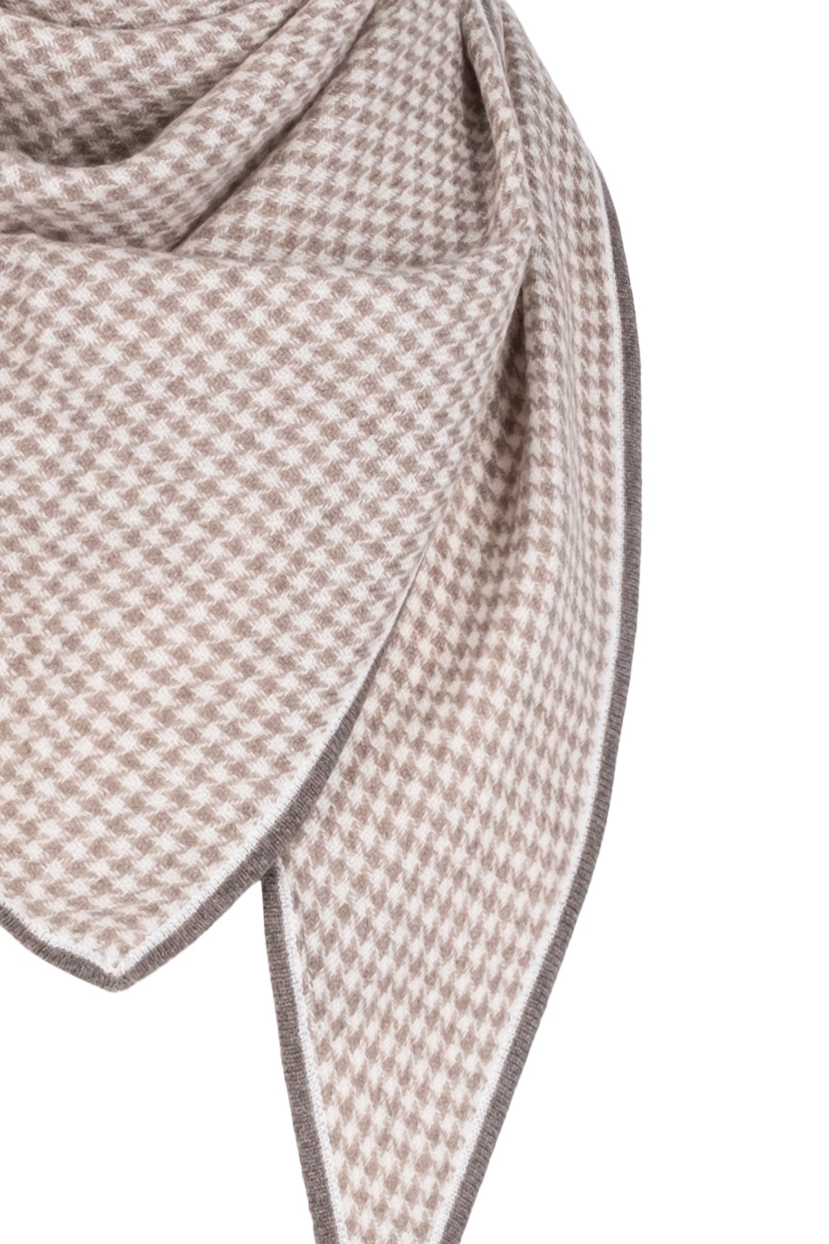 Bej Saf Kaşmir Kaz Ayağı Üçgen Şal 100x100x145 cm