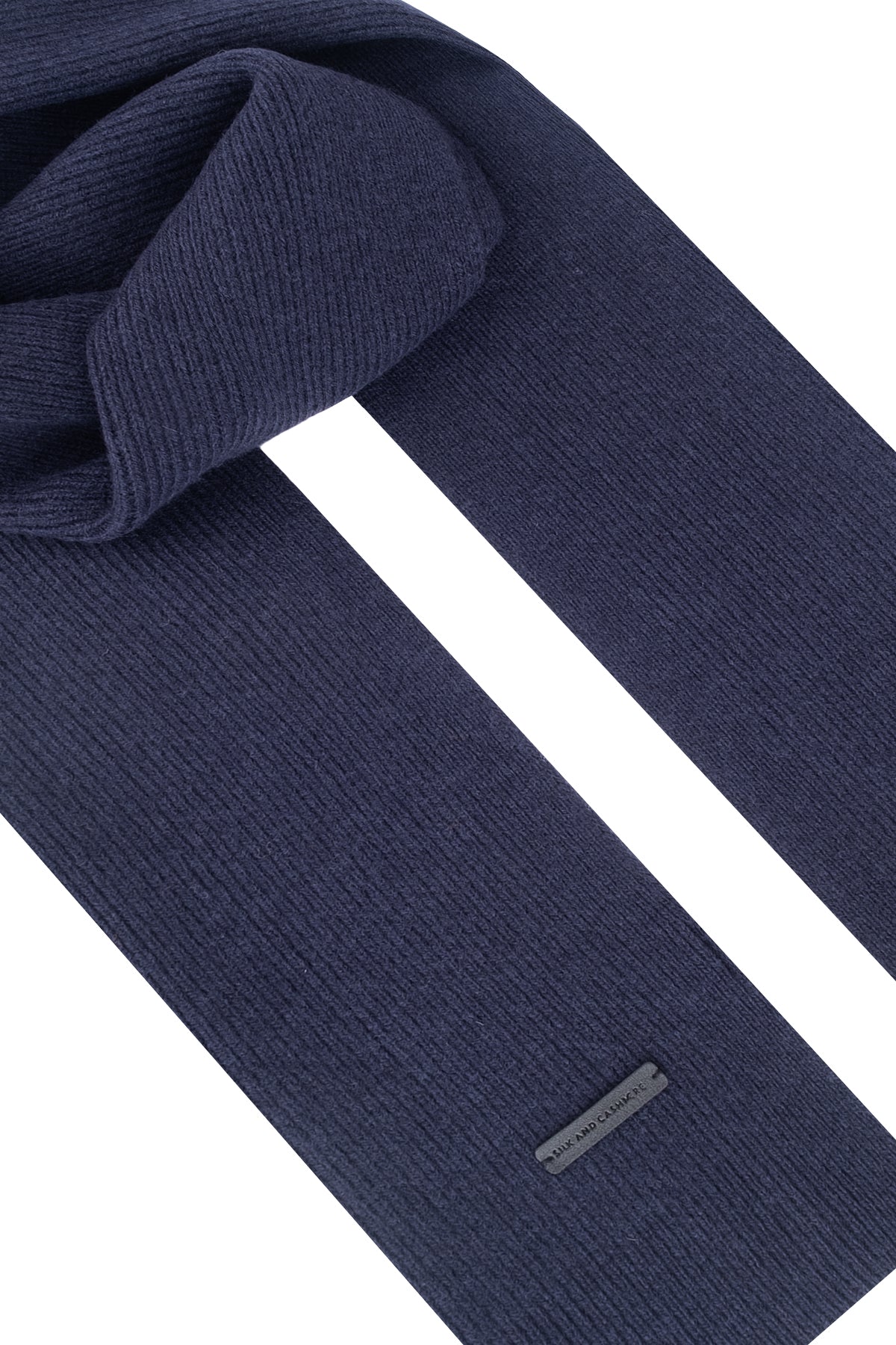 Lacivert Copenhagen Saf Yün Ribana Örme Atkı 25x150 cm