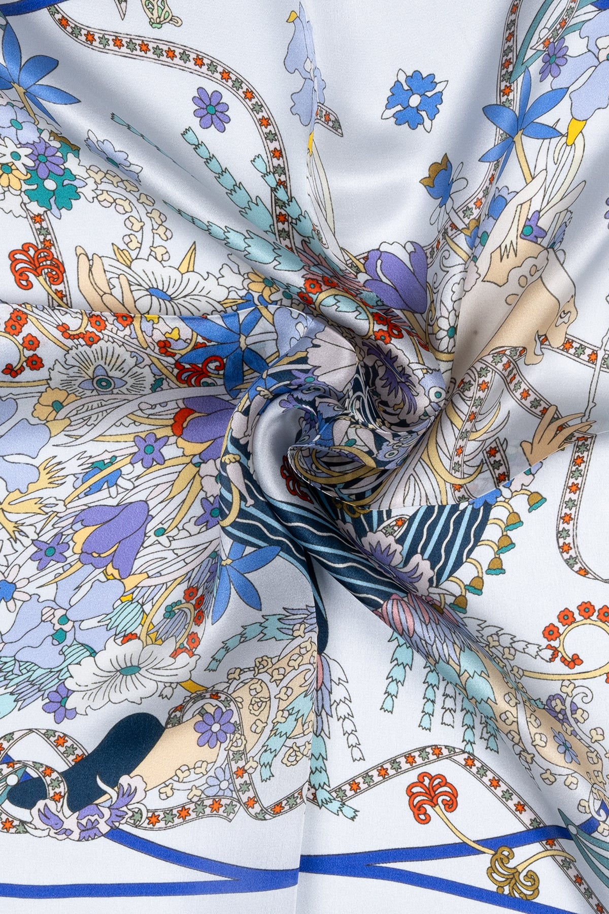 Beyaz Mavi Laila Saf İpek Kare Eşarp 50x50 cm