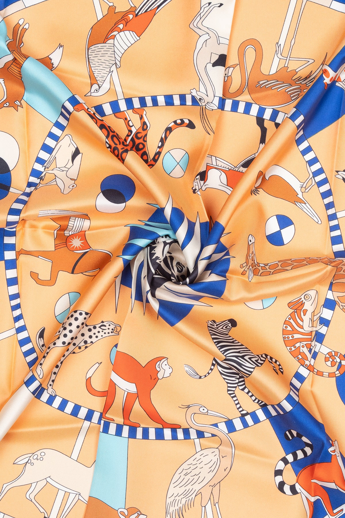 Turuncu Sarı Lara Saf İpek Baskılı Eşarp 90x90 cm