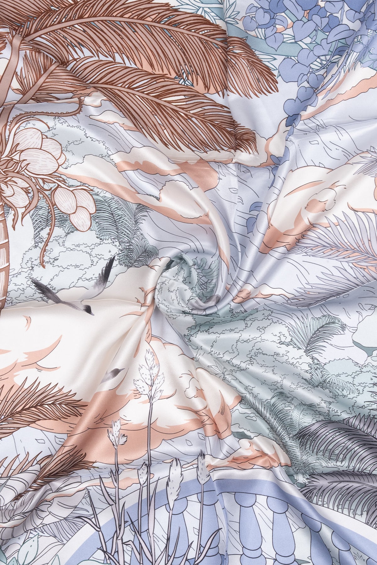 Pudra Lara Saf İpek Baskılı Eşarp 90x90 cm