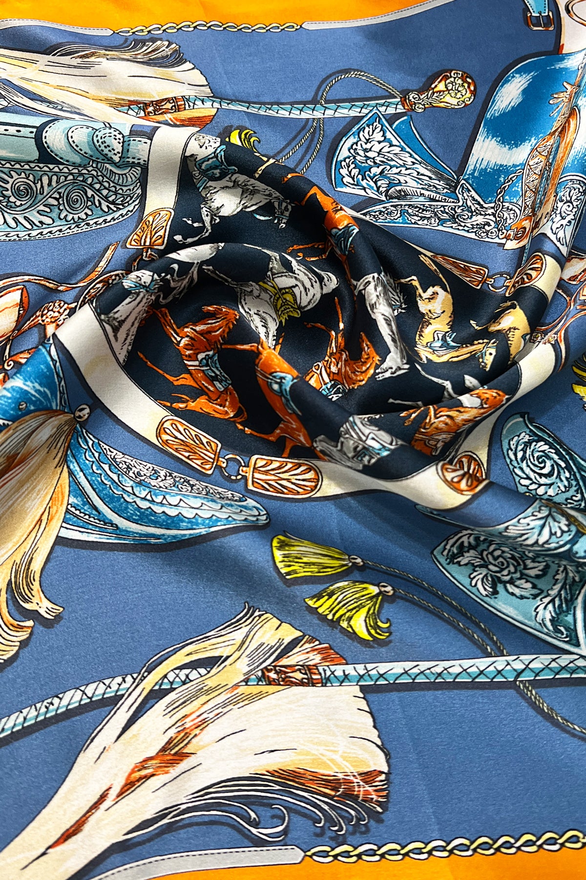 Açık Mavi Laila Saf İpek Roma Küçük Eşarp 50x50 cm