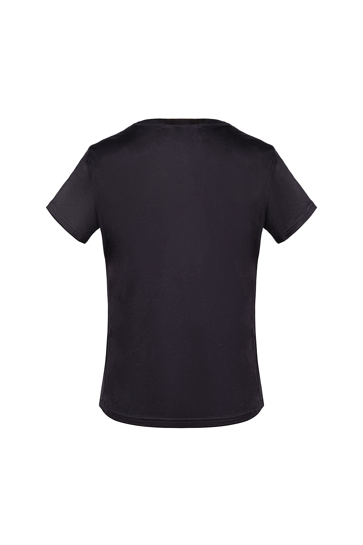 Siyah Marina İpekli V Yaka  Kısa Kollu T-Shirt