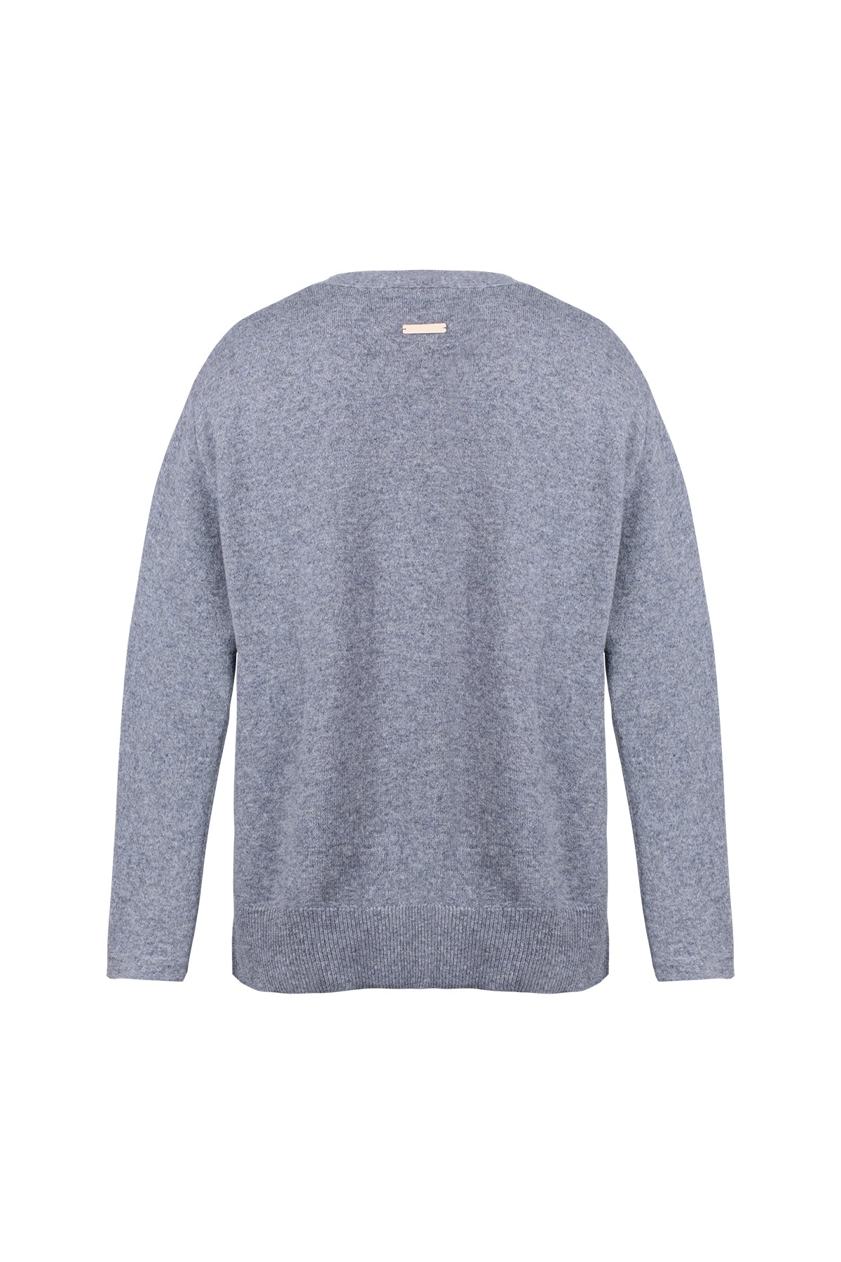 Orta Gri Melanj Lilly Saf Kaşmir V Yaka Hırka