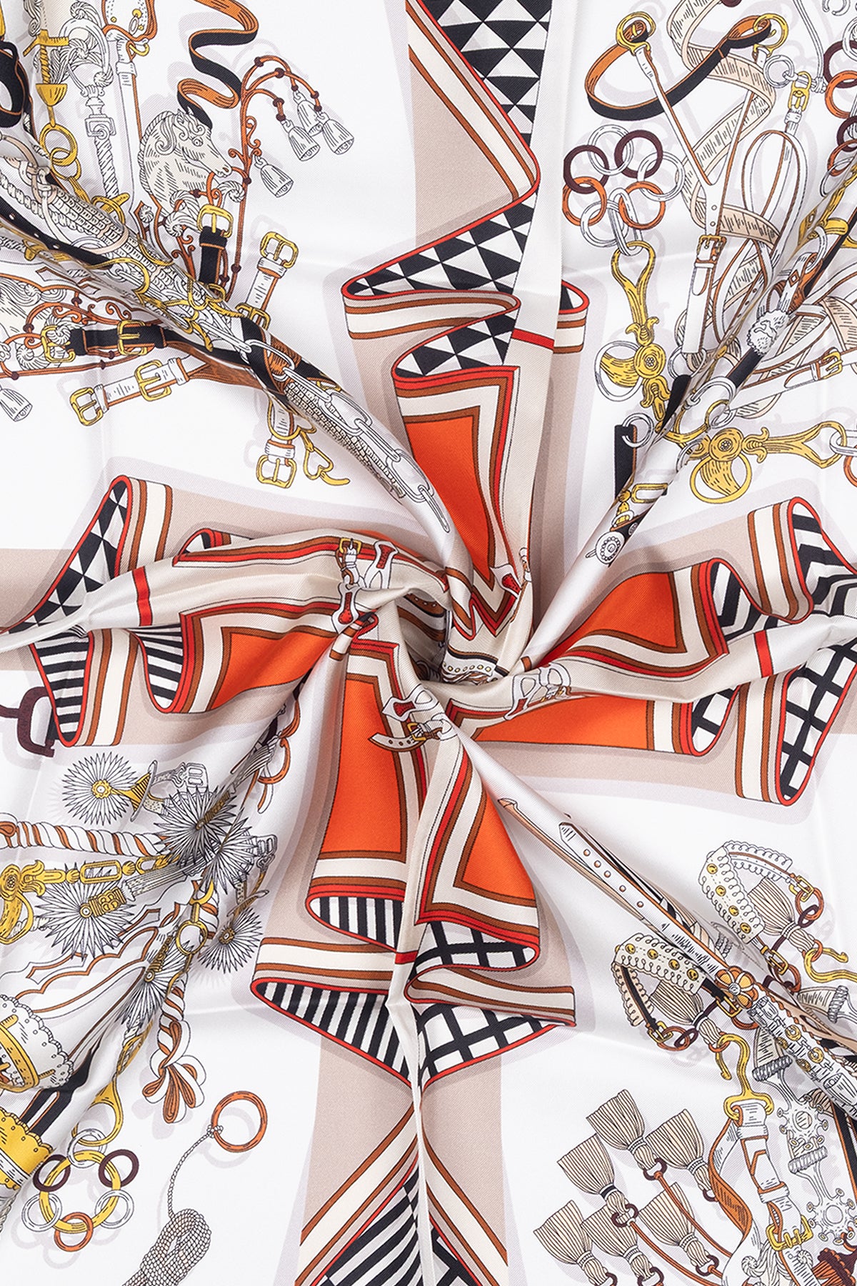 Bej Siyah Lara Saf İpek Baskılı Eşarp 90x90 cm