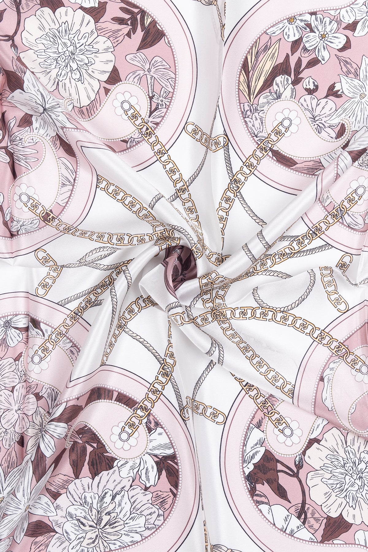 Açık Pembe Lara Saf İpek Baskılı Eşarp 90x90 cm