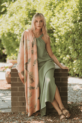 Yeşil Cassandra Pamuk Arka Yaka Fiyonk Detaylı Elbise
