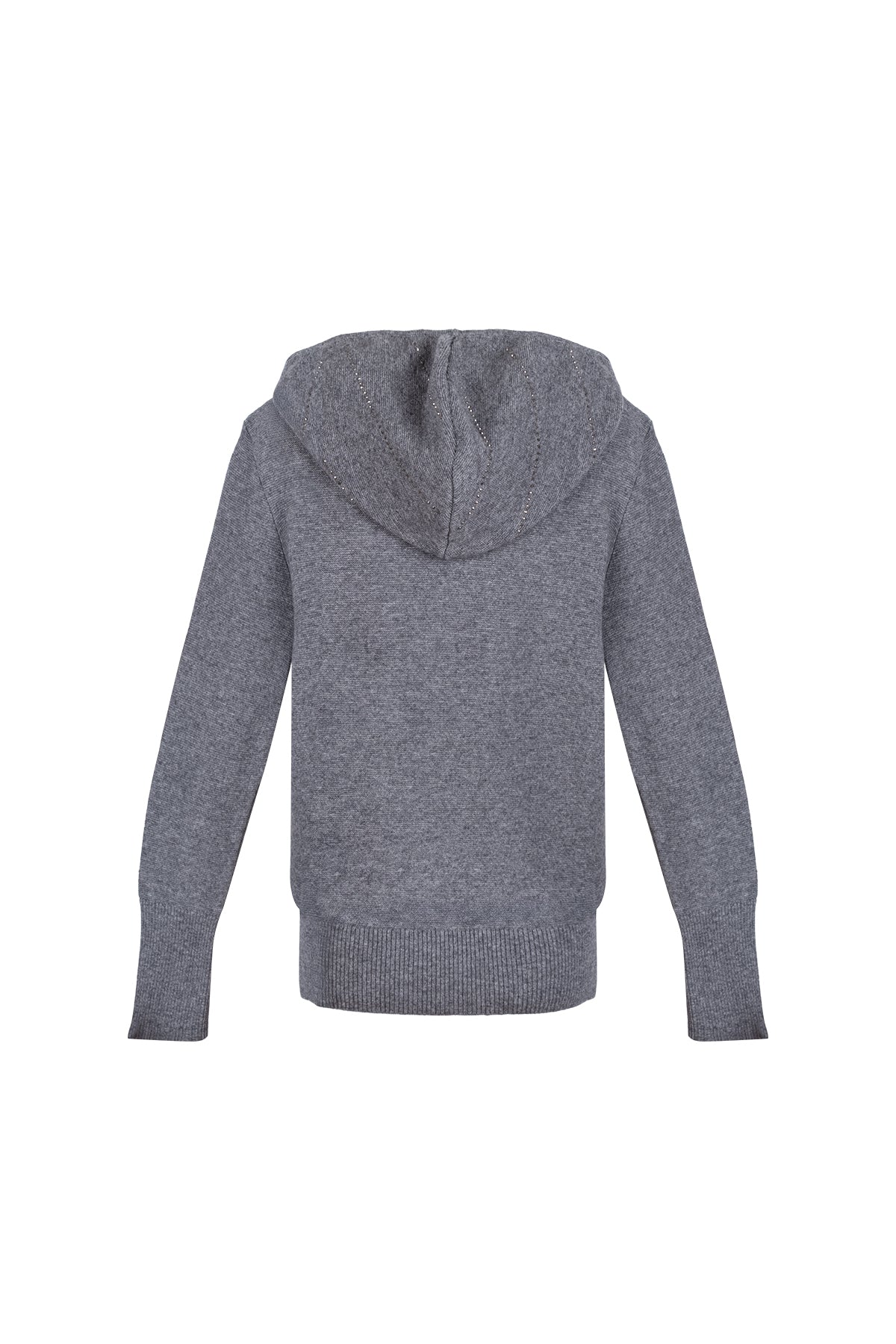 Gri Sky Kaşmirli Taşlı Kapüşonlu Hırka