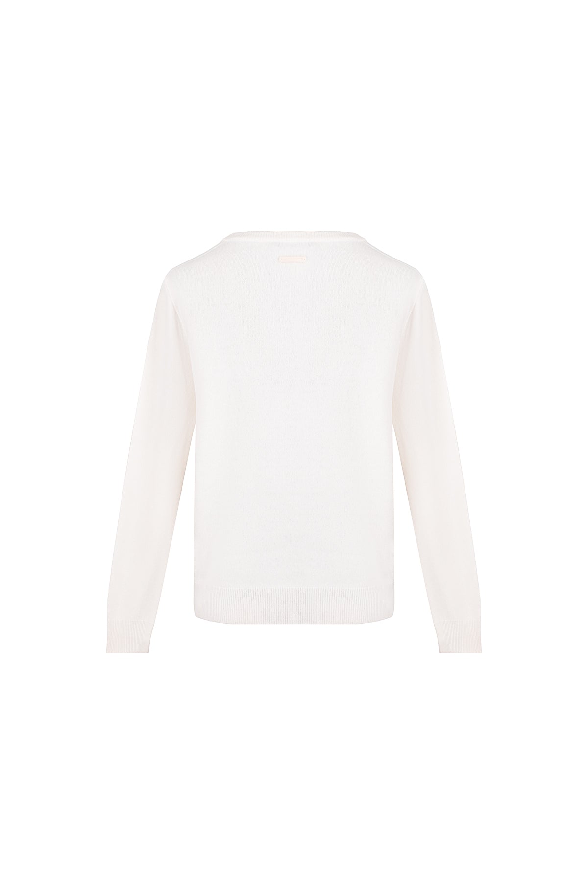 Beyaz Alexia Saf Kaşmir Yuvarlak Yaka Kazak