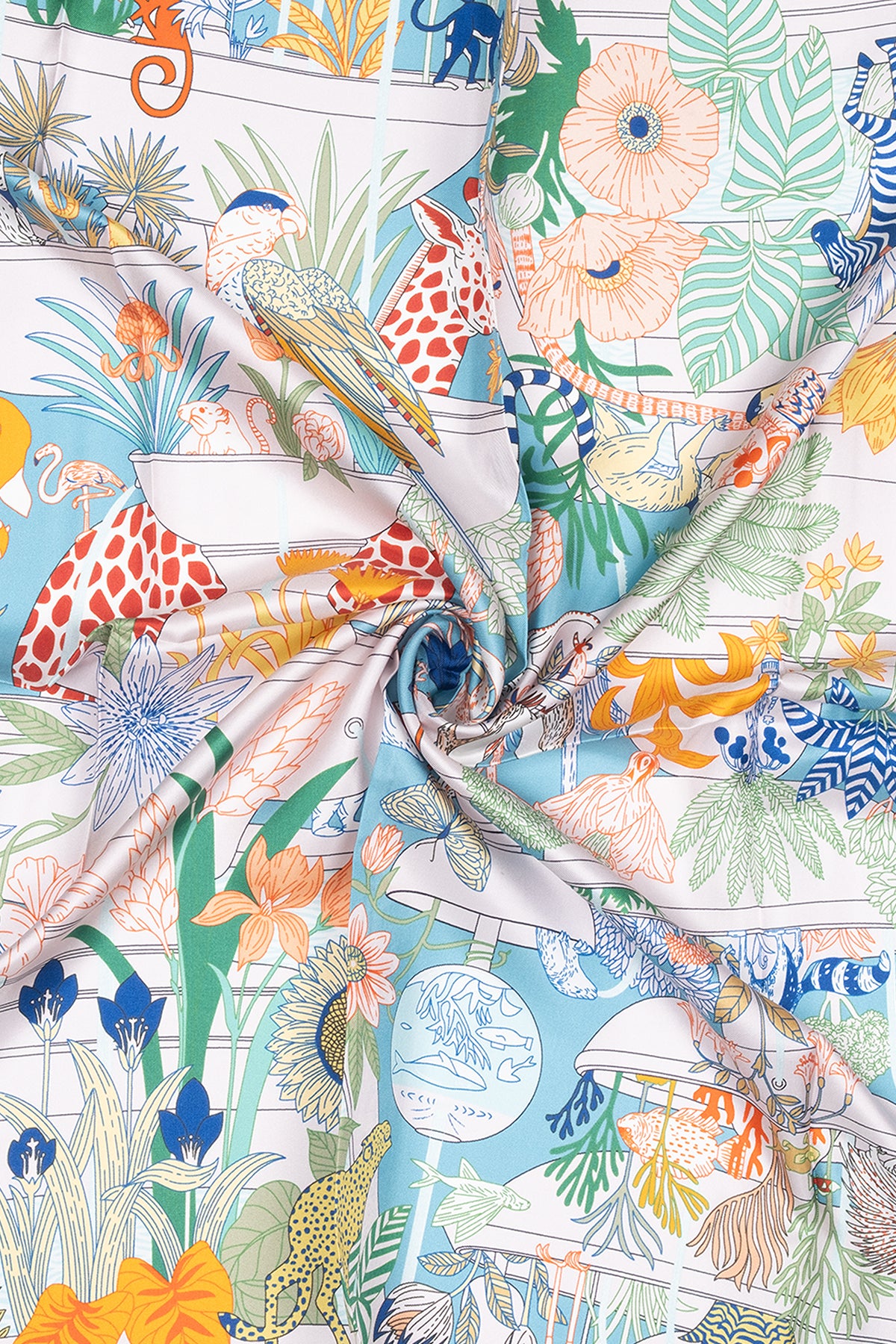 Mavi Lara Saf İpek Baskılı Eşarp 90x90 cm