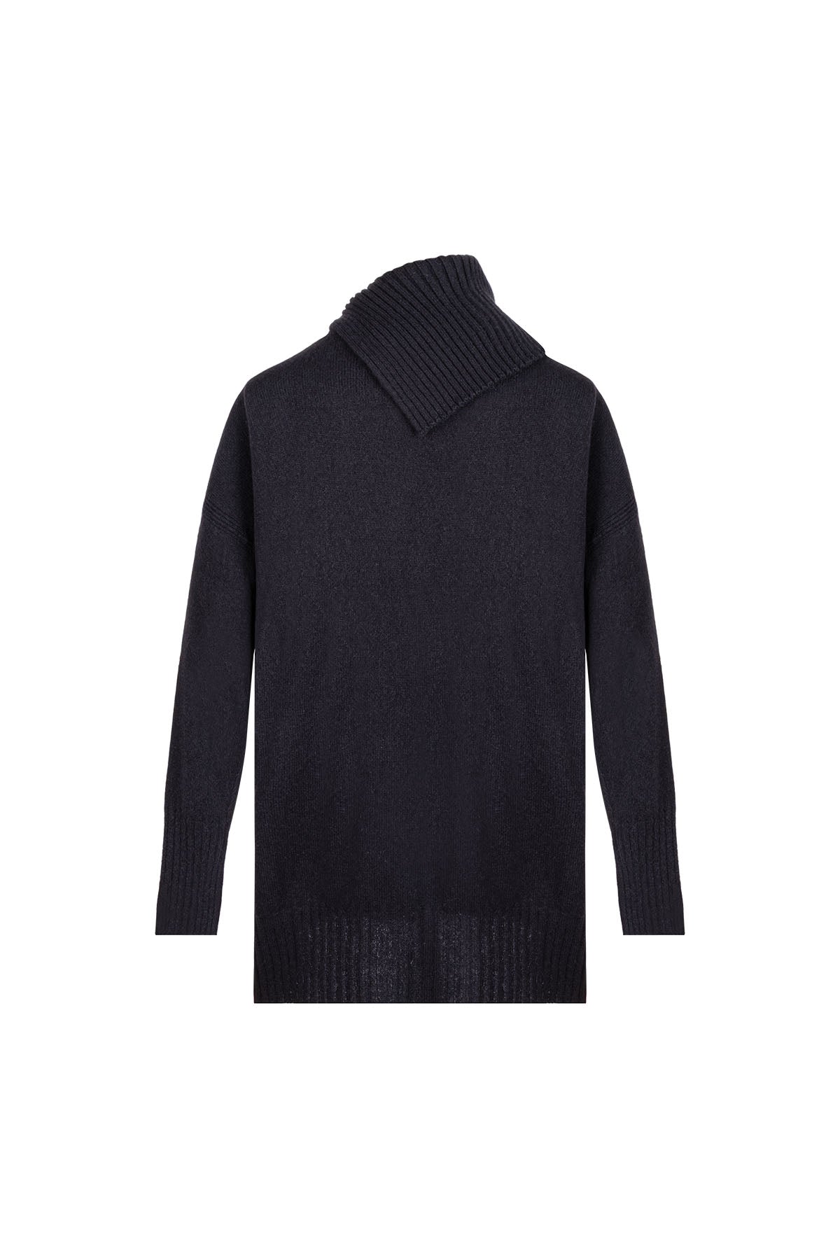 Siyah Isabella Saf Kaşmir Balıkçı Yaka Kazak