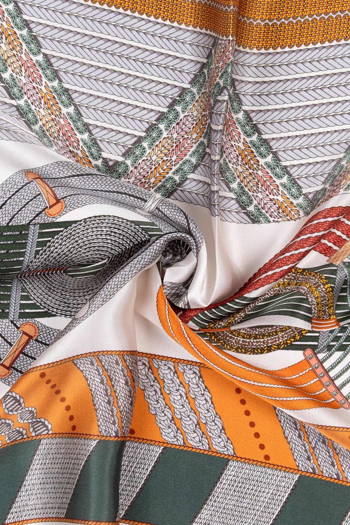 Yeşil Camel Laila Saf İpek Kare Eşarp 50x50 cm