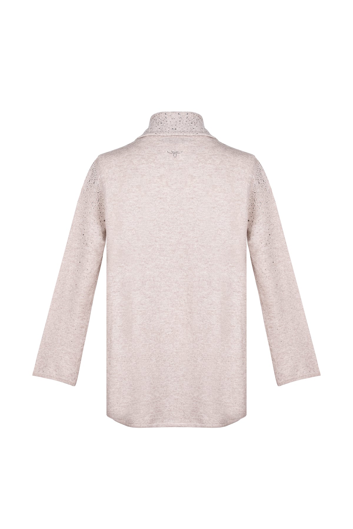 Bej Merill Taşlı Şal Yaka Hırka