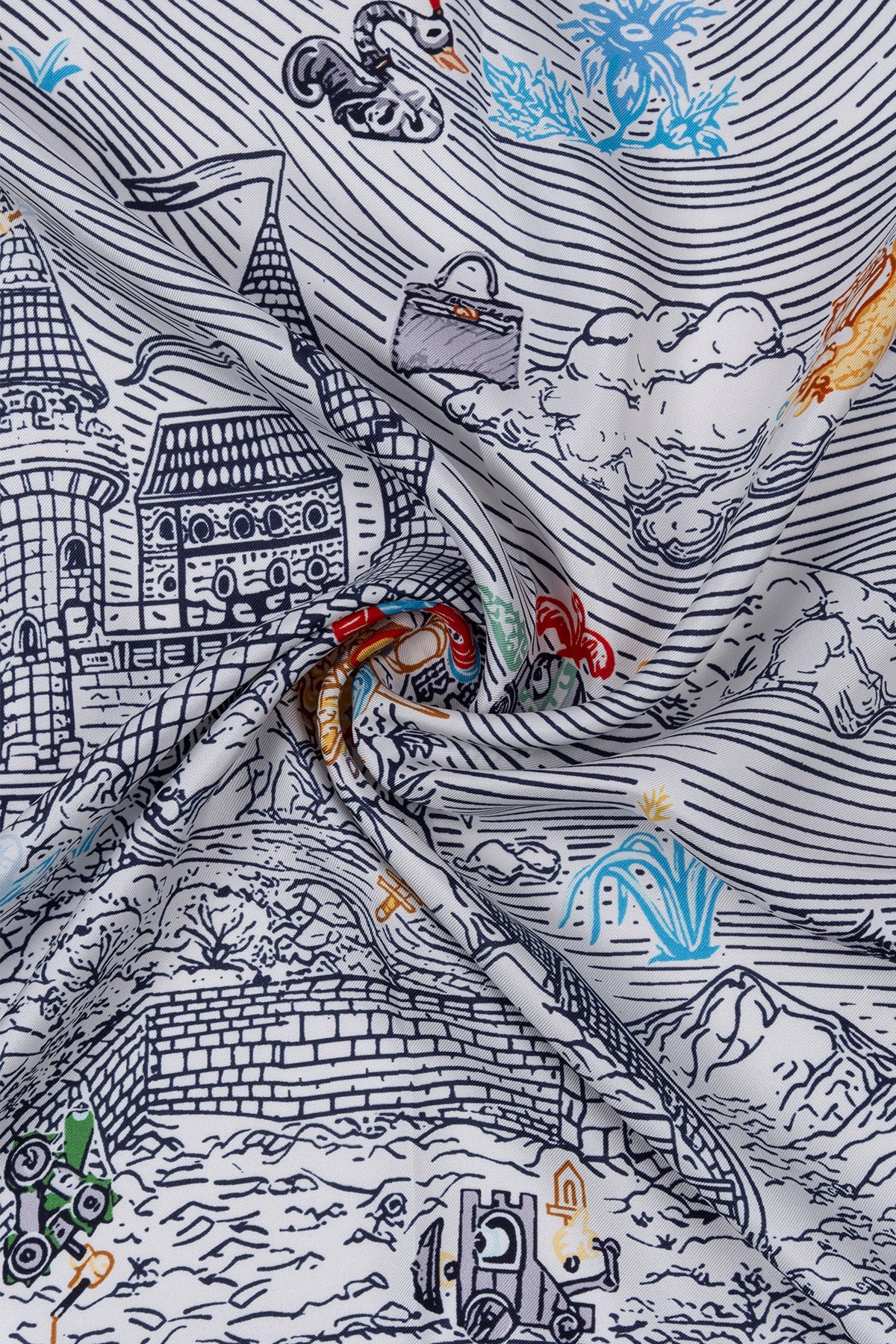 Renkli Lena Saf İpek Roma Çift Taraflı Eşarp 70x70