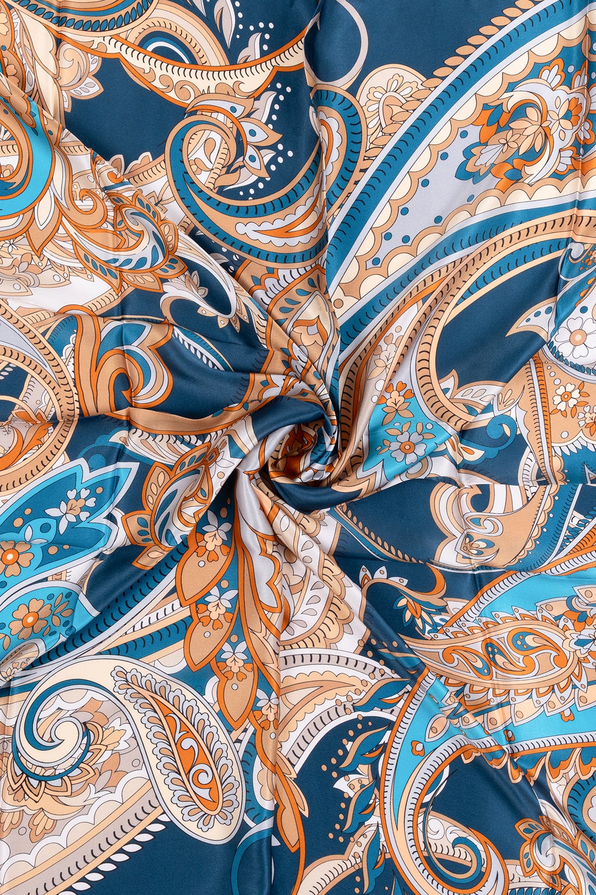 Camel Mavi Leonore İpek Desenli Kare Eşarp 110x110 cm