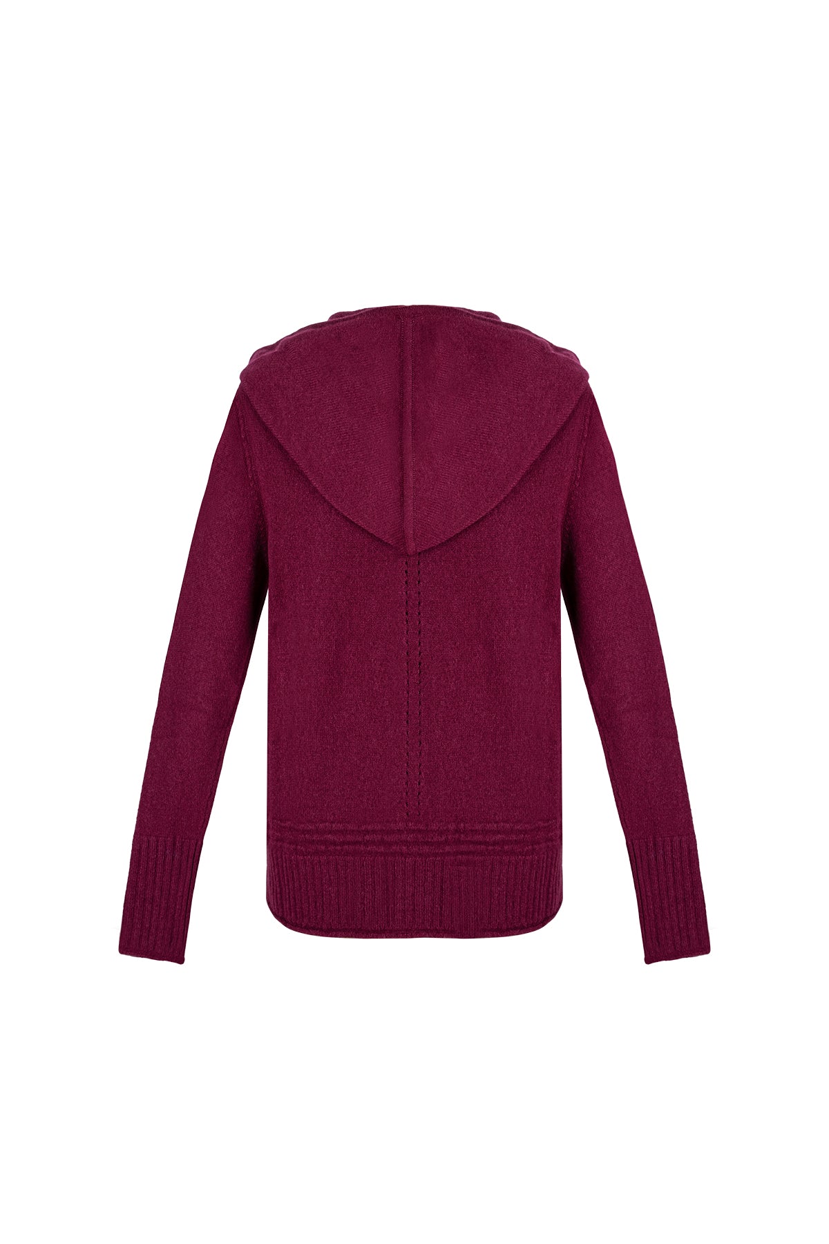 Bordo Isabella Saf Kaşmir Kapüşonlu Hırka