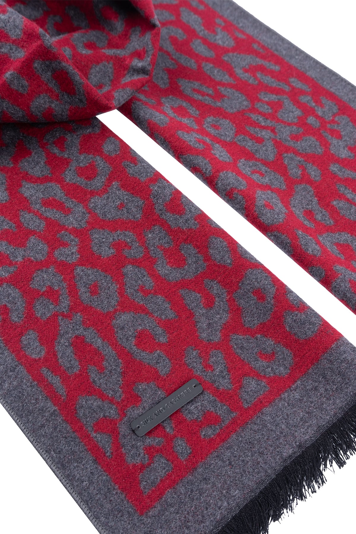 Gri Bordo Lotus Saf İpek Desenli Atkı 30*177+2cm