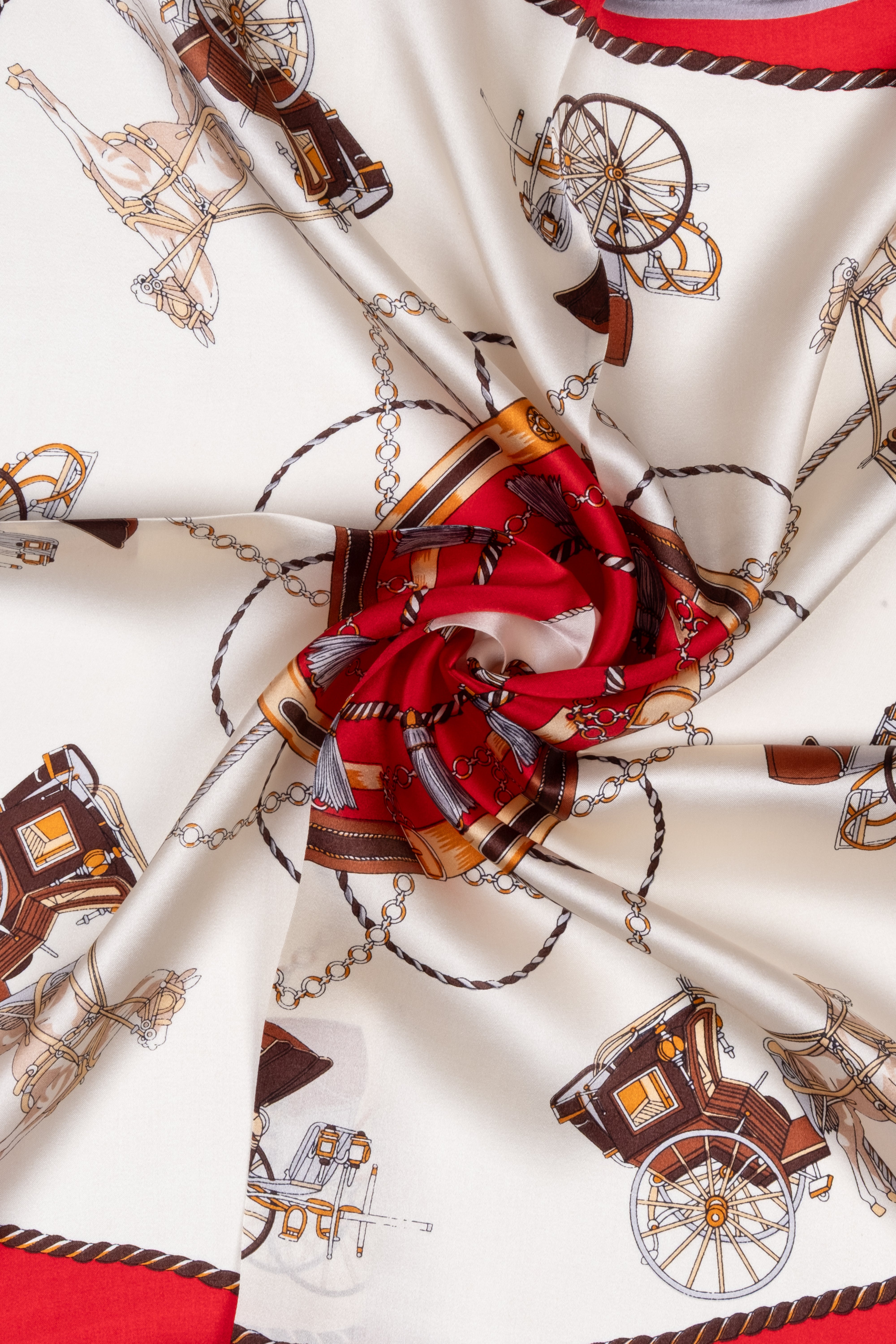 Beyaz Kırmızı Laila Saf İpek Kare Eşarp 50x50 cm