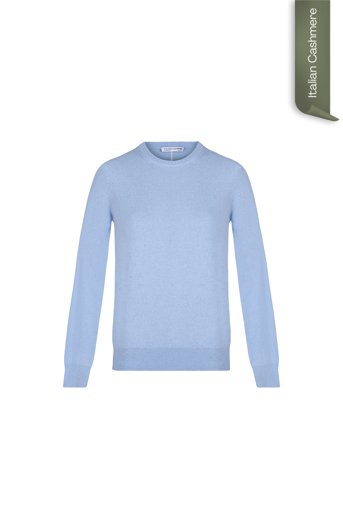 Açık Mavi Franca Saf Kaşmir Bisiklet Yaka Kazak