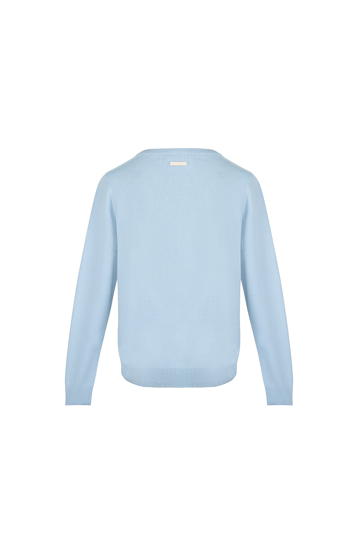 Açık Mavi Alexia Saf Kaşmir Yuvarlak Yaka Kazak
