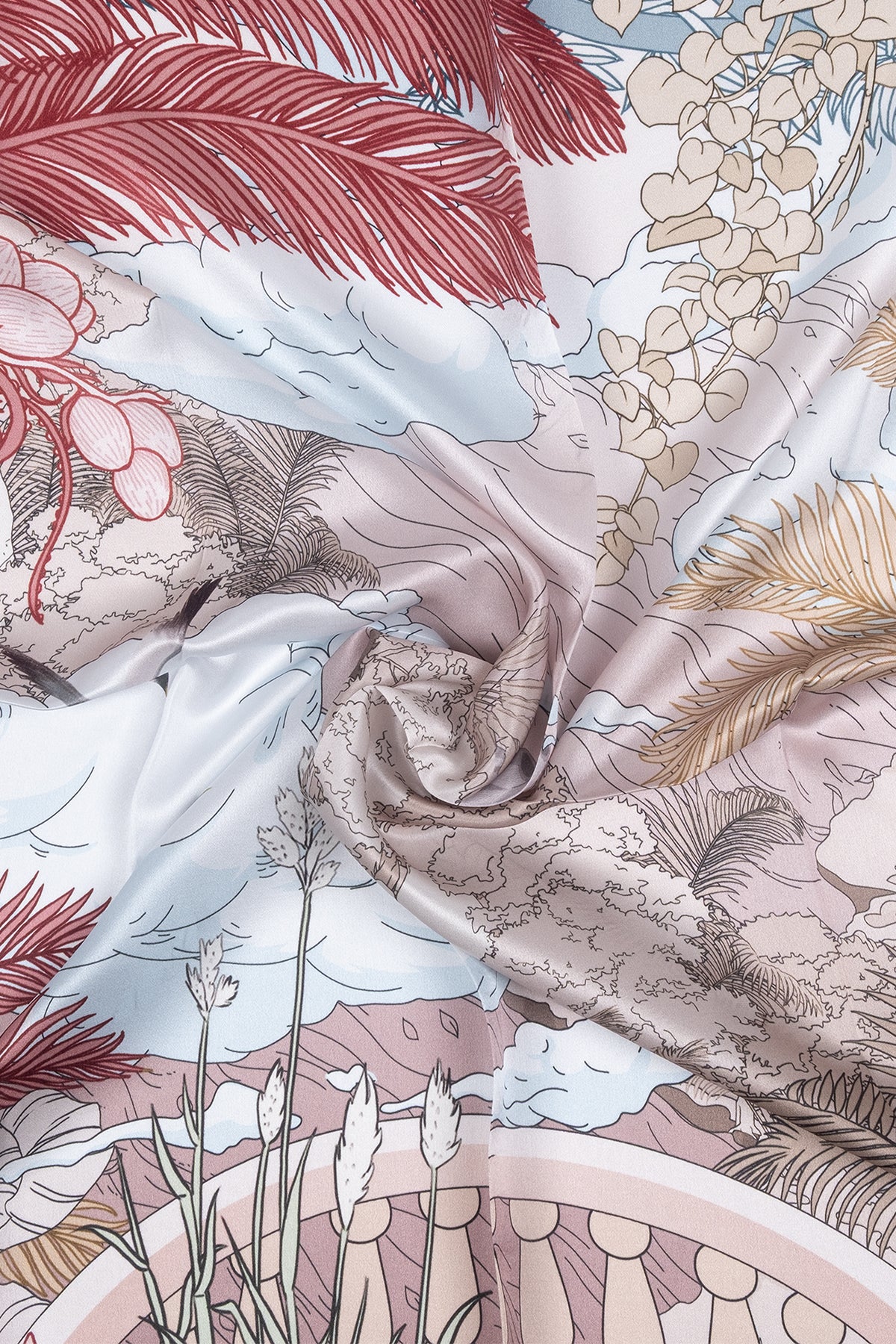 Açık Mavi Lara Saf İpek Baskılı Eşarp 90x90 cm