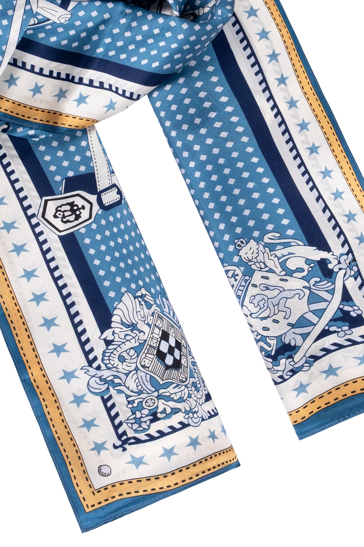 Mavi Sarı Luciana İpek Desenli Fular 55x170 cm