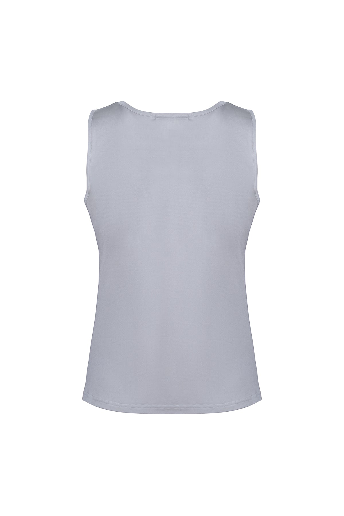 Gri Marina İpekli Yuvarlak Yaka Kolsuz T-Shirt